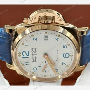 Panerai 38 mm PAM01247 Luminor Due Mavi Kadran Altın Super Clone ETA Eta Saat karşıdan görünüm
