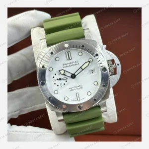 Panerai 42 mm PAM01069 Submersible Beyaz Kadran Yeşil Kordon Super Clone ETA Eta Saat detay 6
