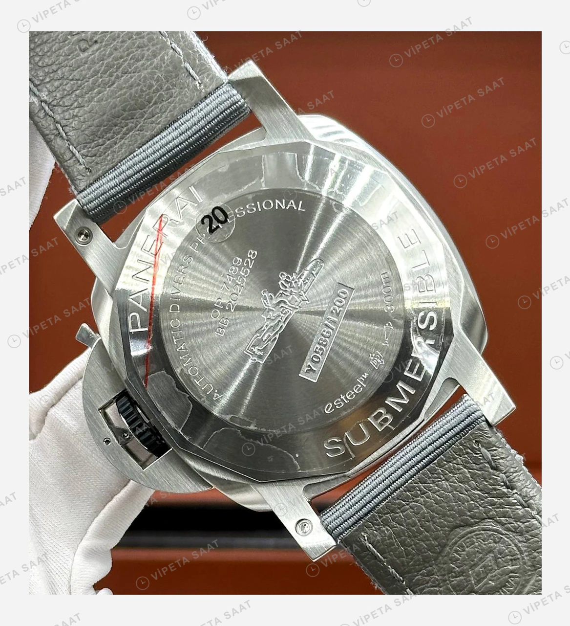 Panerai 42 mm PAM01222 Submersible Siyah Kadran Gri Kordon Super Clone ETA Eta Saat detay 5