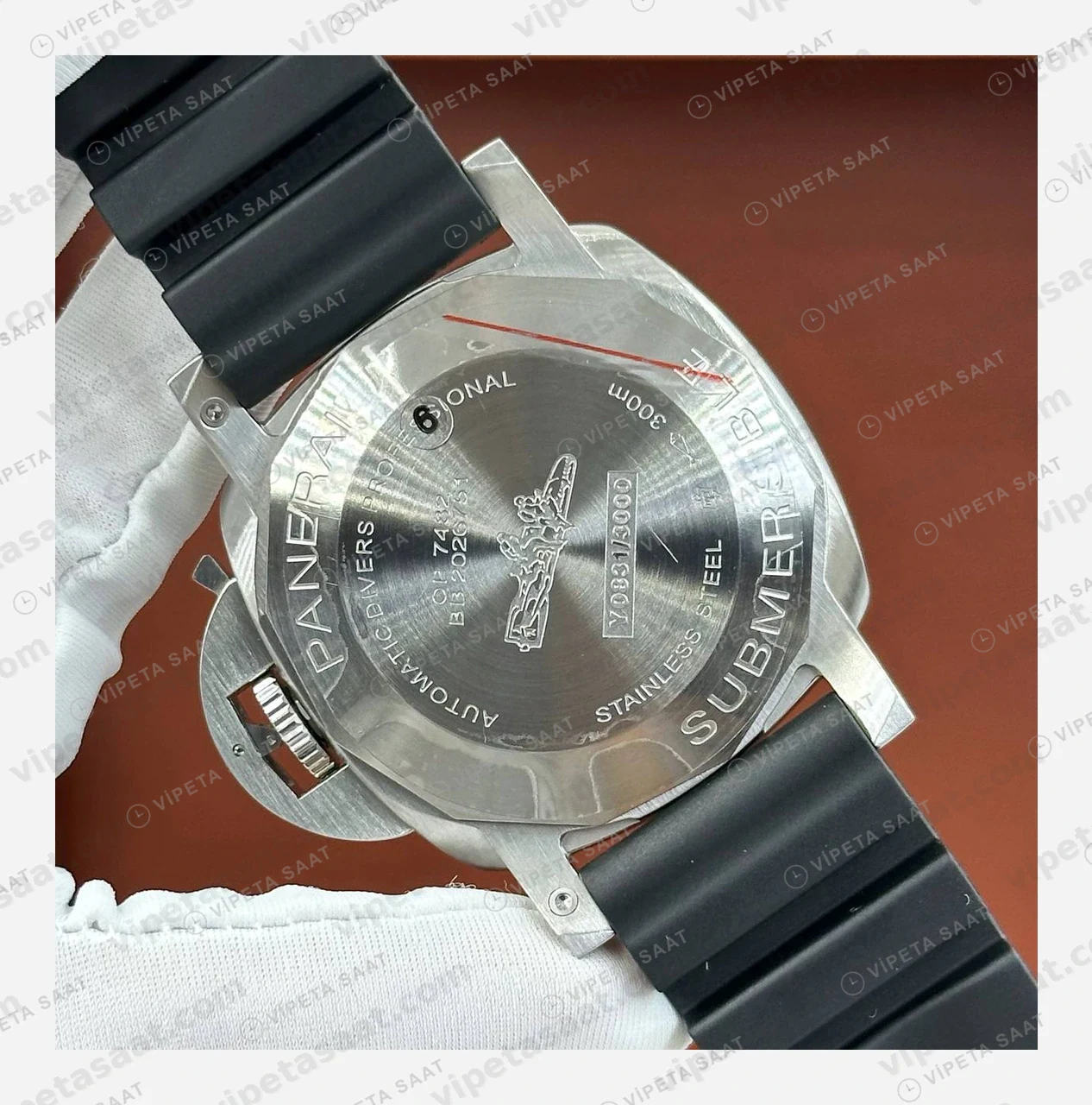 Panerai 42 mm PAM01222 Submersible Siyah Kadran Kauçuk Zarif Super Clone ETA Eta Saat detay 6