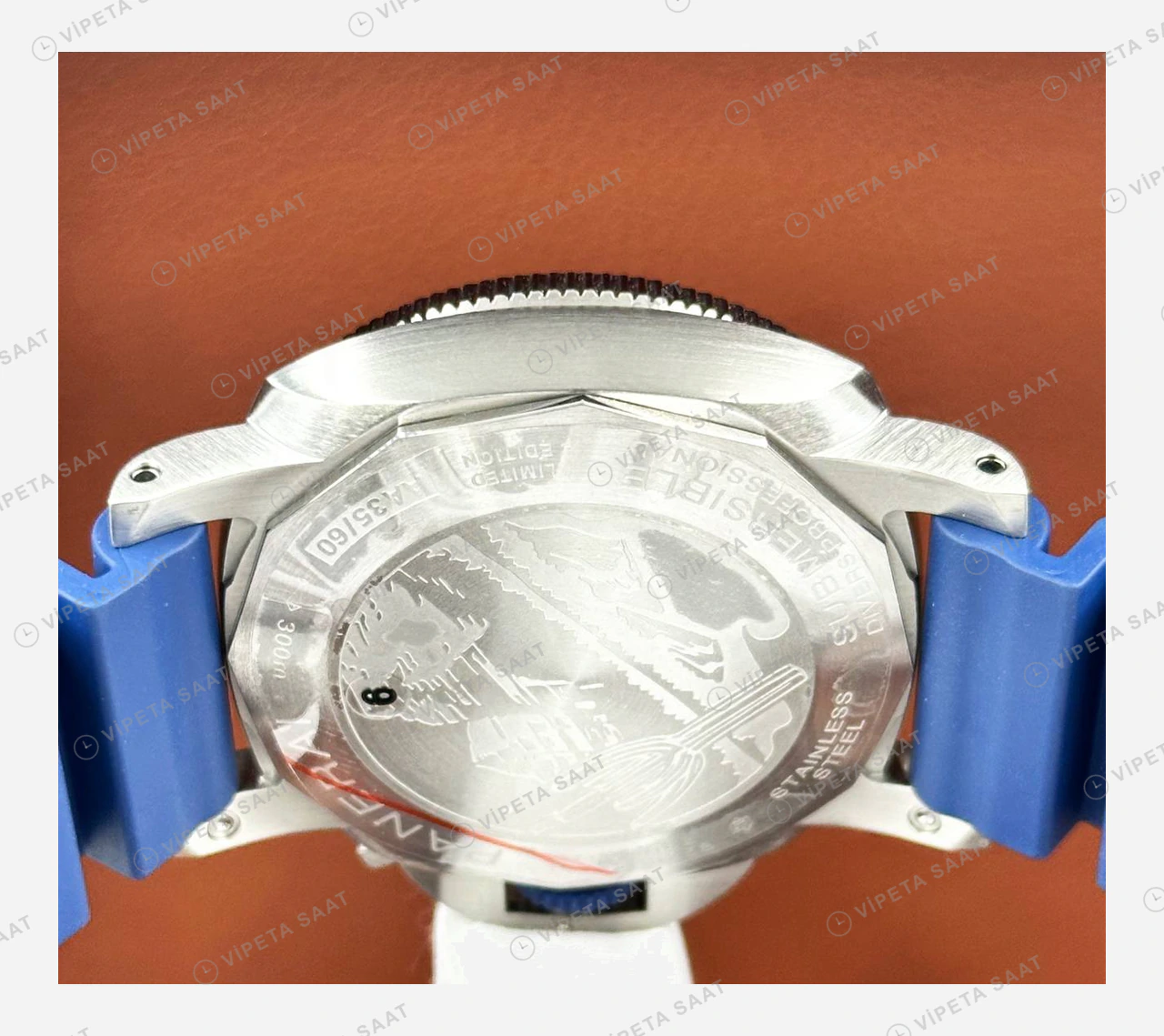 Panerai 42 mm PAM01664 Submersible Mavi Kadran Mavi Bezel Super Clone ETA Eta Saat detay 3