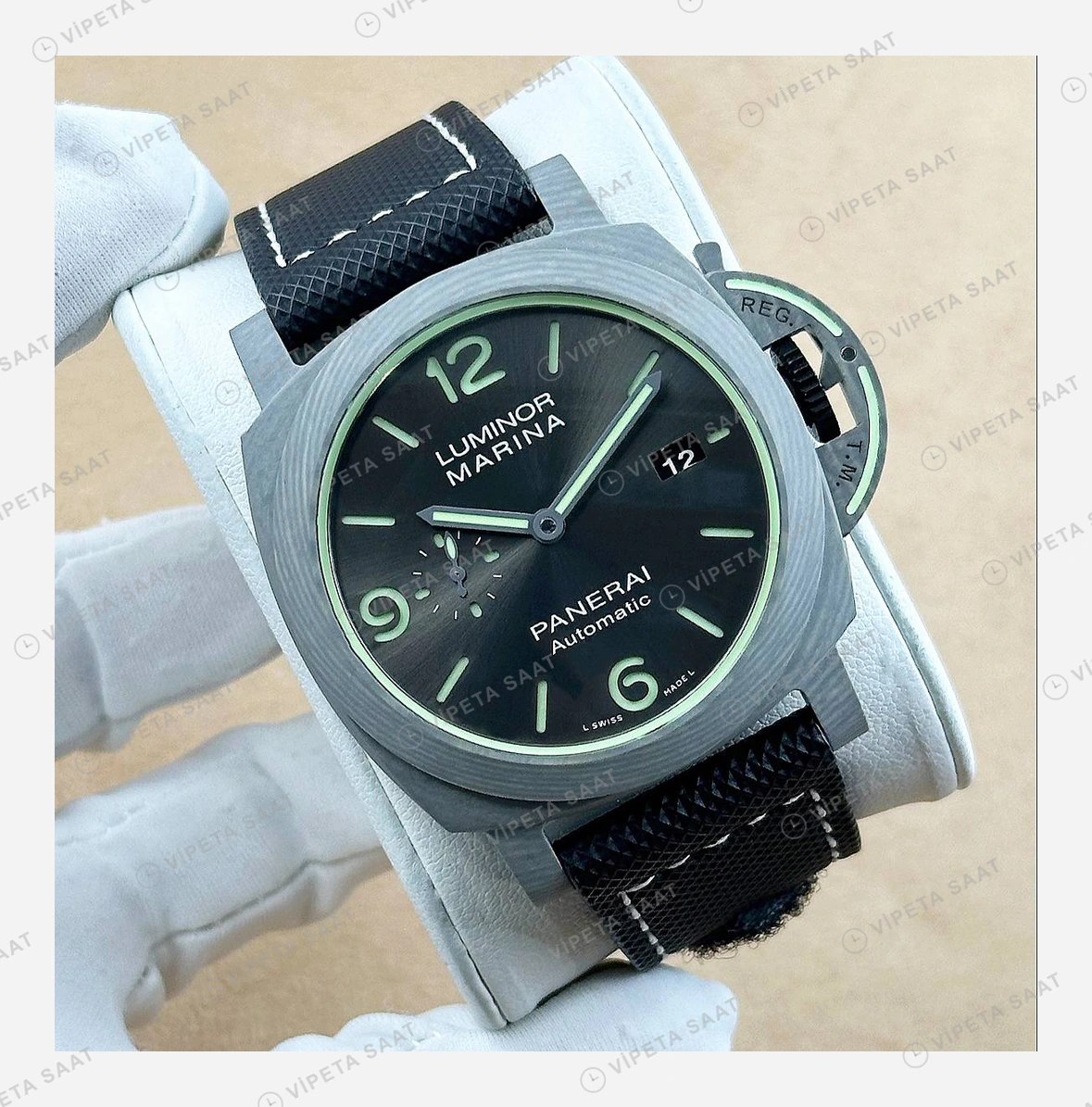 Panerai 44 mm PAM01226 Luminor Marina Yeşil Kadran Nato Super Clone ETA Eta Saat detay 5