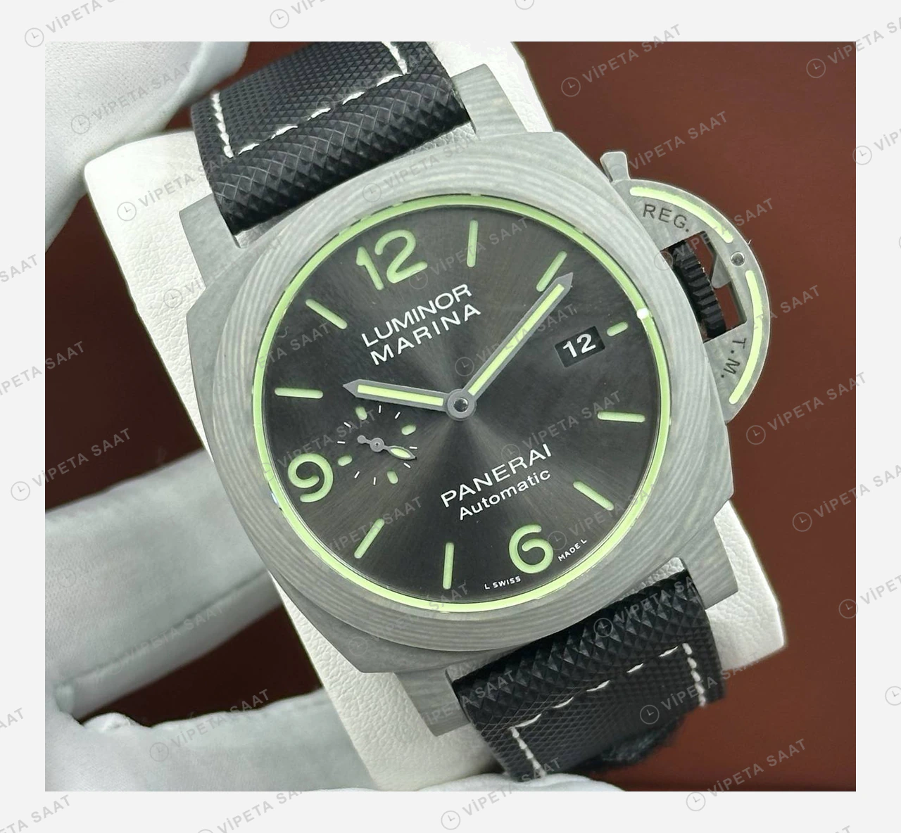 Panerai 44 mm PAM01226 Luminor Marina Yeşil Kadran Zarif Super Clone ETA Eta Saat detay 5