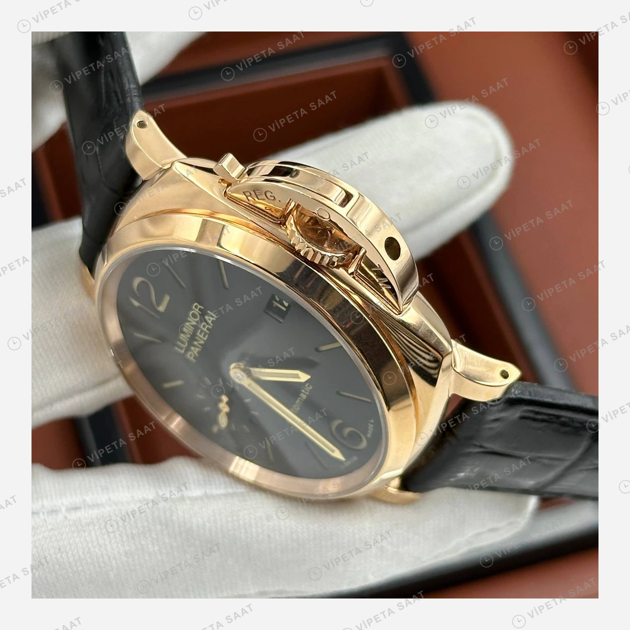 Panerai 44 mm PAM01312 Luminor Marina Kahverengi Kadran Altın Super Clone ETA Eta Saat karşıdan görünüm