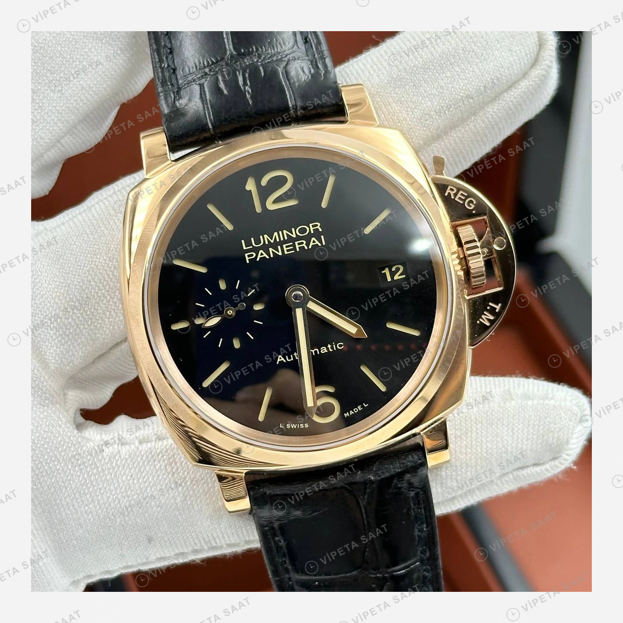 Panerai 44 mm PAM01312 Luminor Marina Kahverengi Kadran Altın Super Clone ETA Eta Saat detay 4