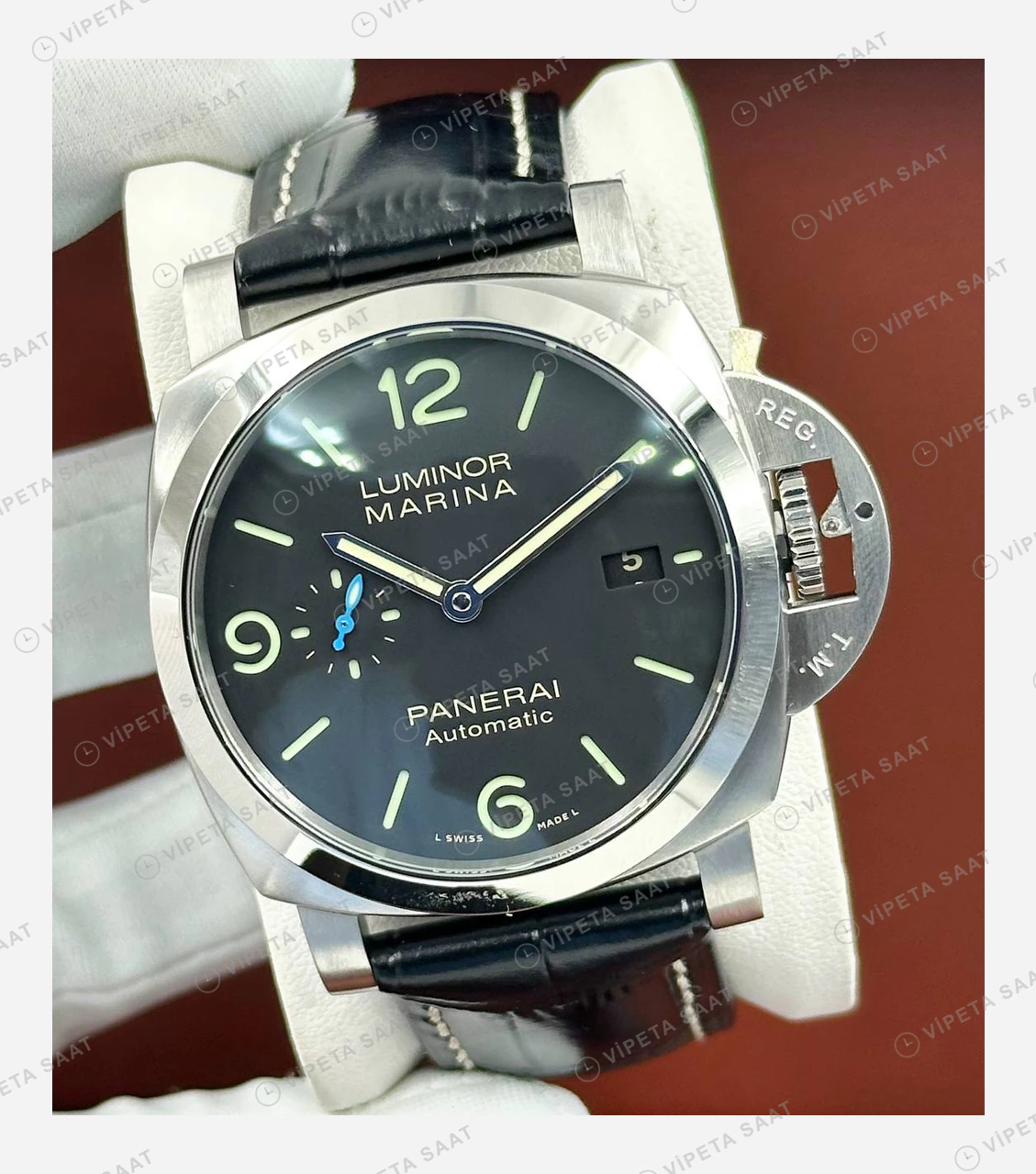 Panerai 44 mm PAM01312 Luminor Marina Siyah Kadran Deniz 2 Super Clone ETA Eta Saat karşıdan görünüm