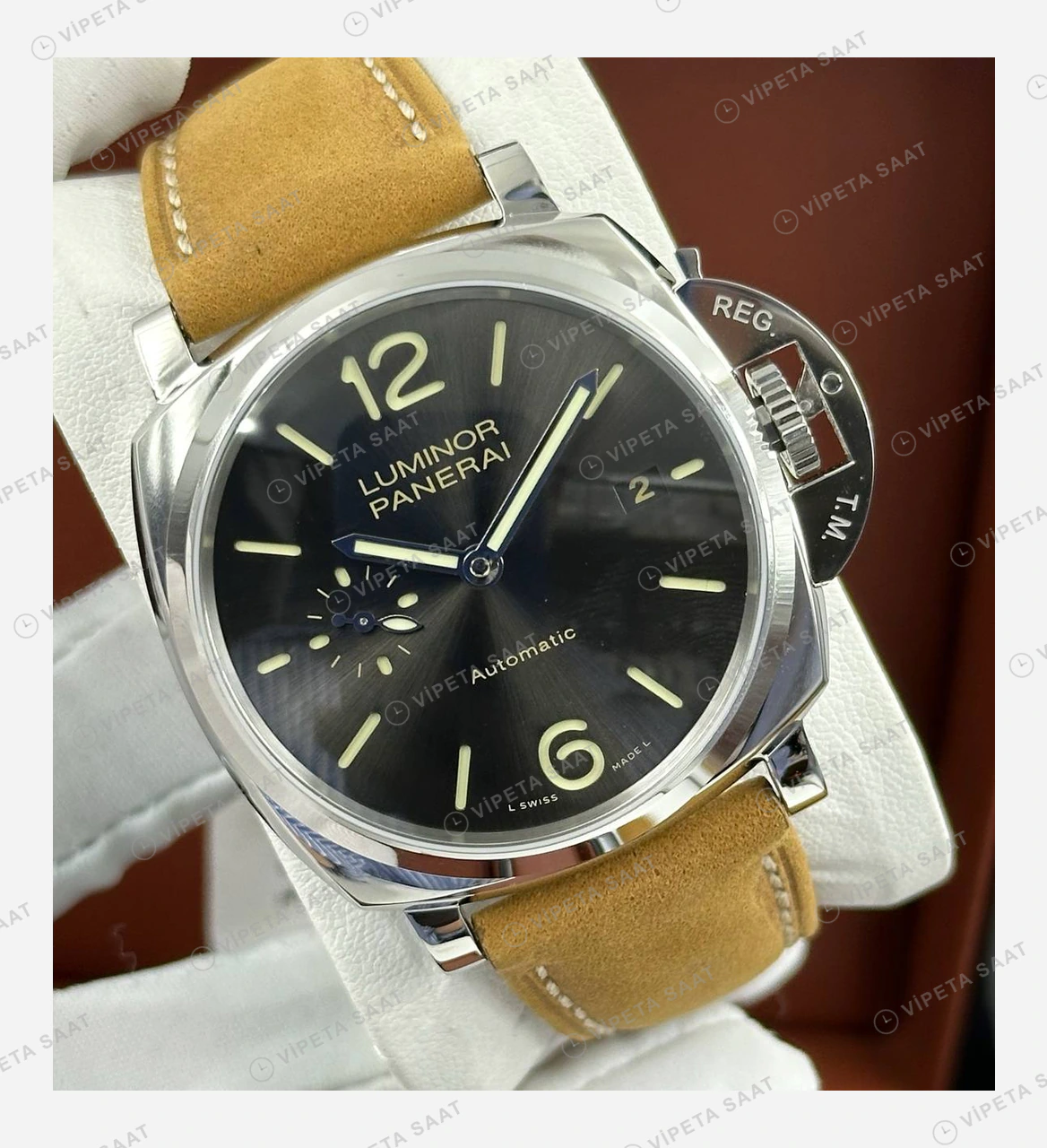 Panerai 44 mm PAM01312 Luminor Marina Siyah Kadran Usta 3 Super Clone ETA Eta Saat karşıdan görünüm