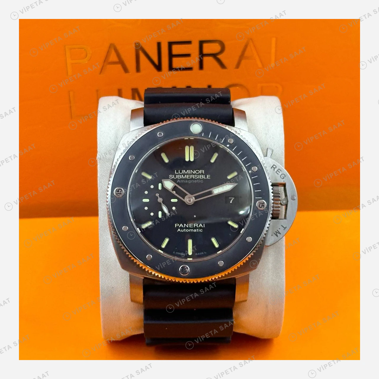 Panerai 44 mm PAM01312 Luminor Siyah Kadran Kauçuk Super Clone ETA Eta Saat detay 4