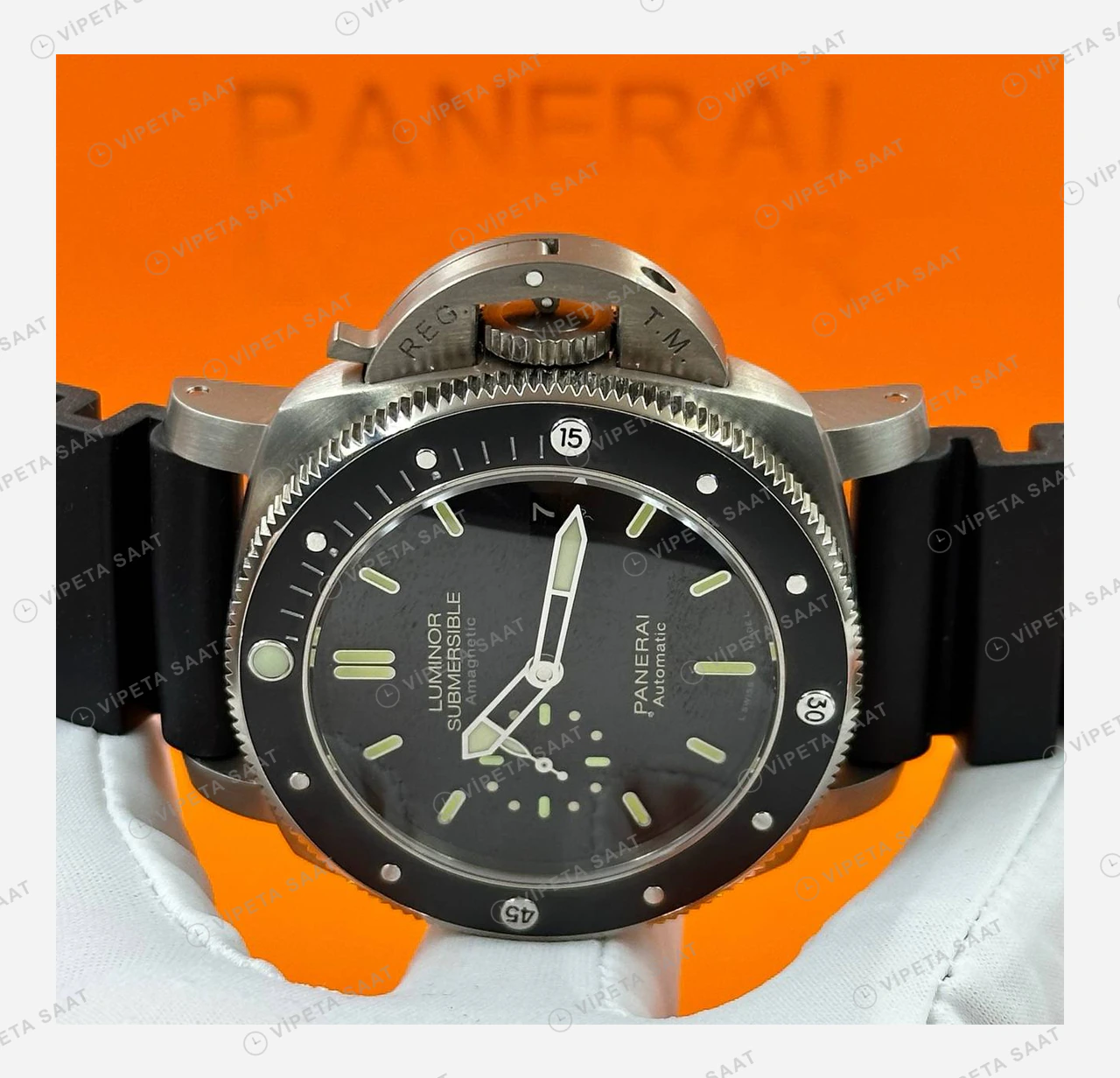 Panerai 44 mm PAM01312 Luminor Siyah Kadran Kauçuk Super Clone ETA Eta Saat detay 6