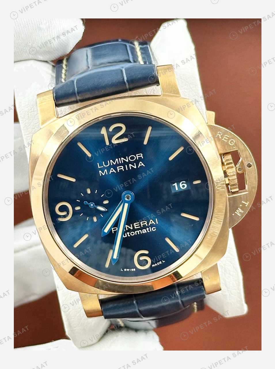 Panerai 44 mm PAM01314 Luminor Marina Bronzo Mavi Kadran Deniz Super Clone ETA Eta Saat detay 5