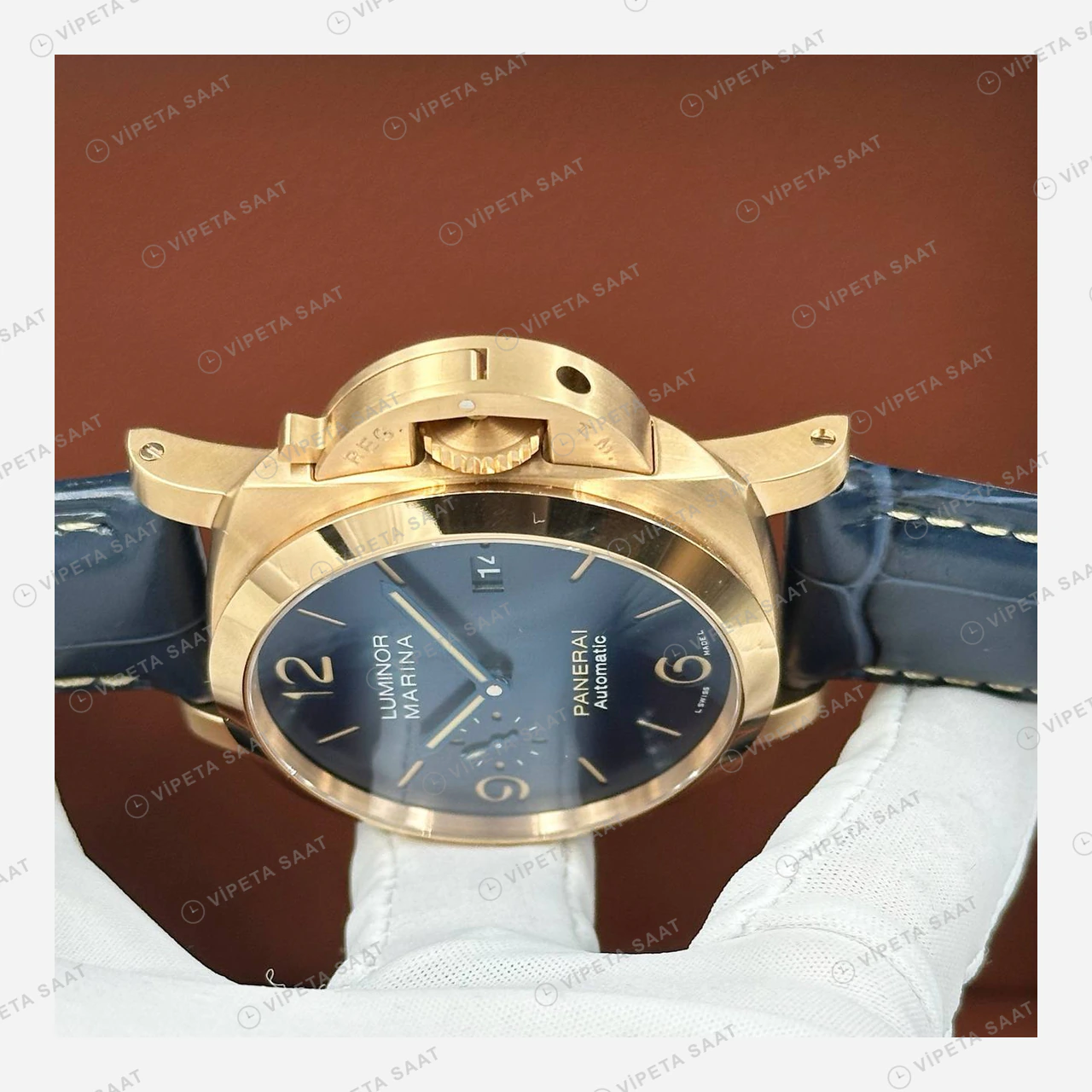 Panerai 44 mm PAM01314 Luminor Marina Bronzo Mavi Kadran Klasik Super Clone ETA Eta Saat karşıdan görünüm