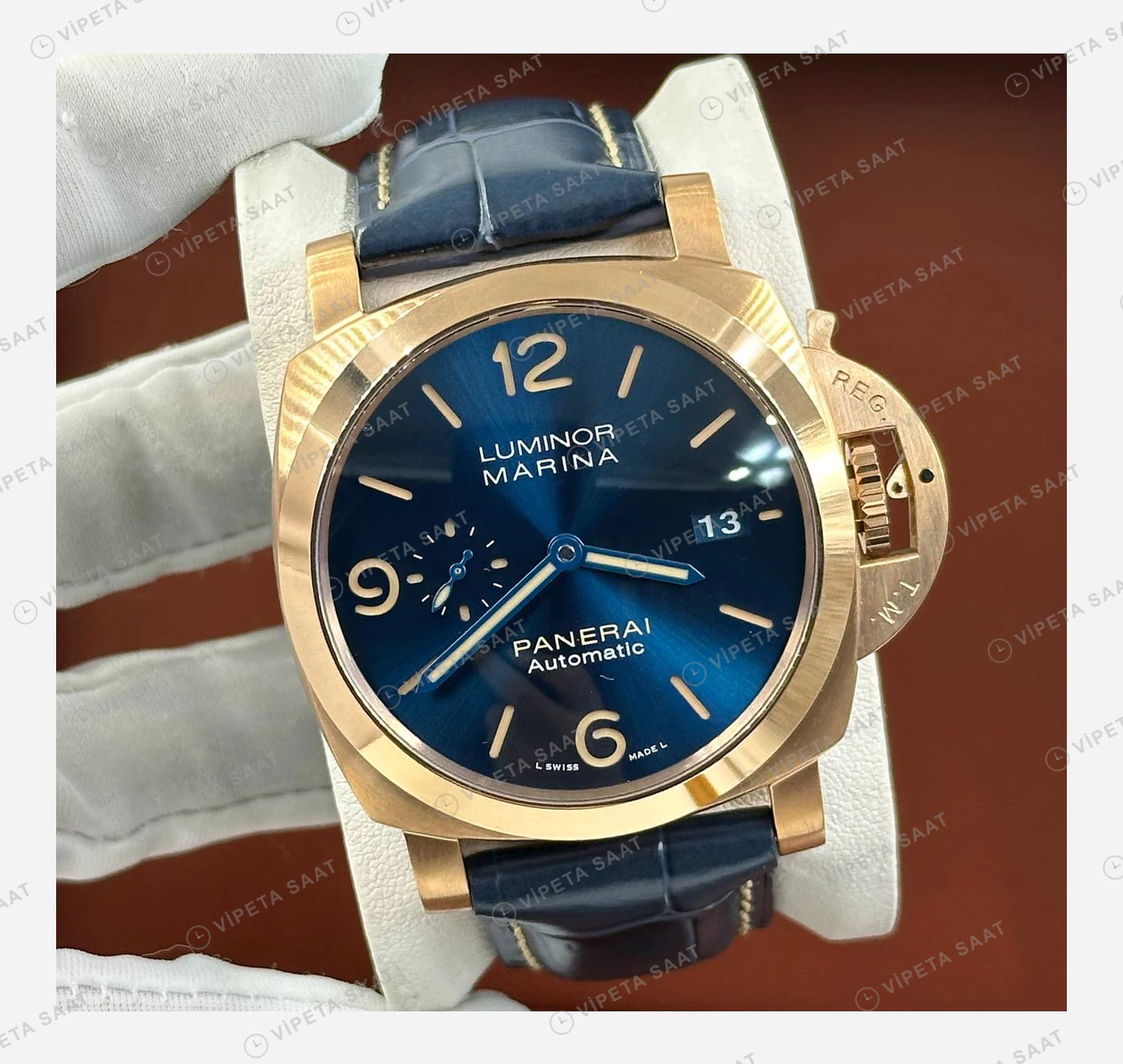 Panerai 44 mm PAM01314 Luminor Marina Bronzo Mavi Kadran Super Clone ETA Eta Saat detay 4