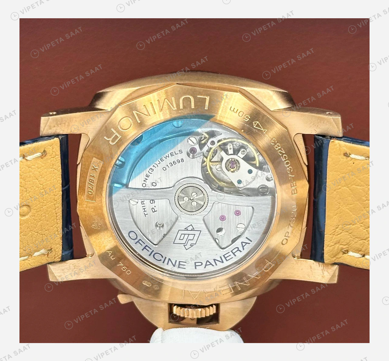 Panerai 44 mm PAM01314 Luminor Marina Bronzo Mavi Kadran Zarif Super Clone ETA Eta Saat detay 4
