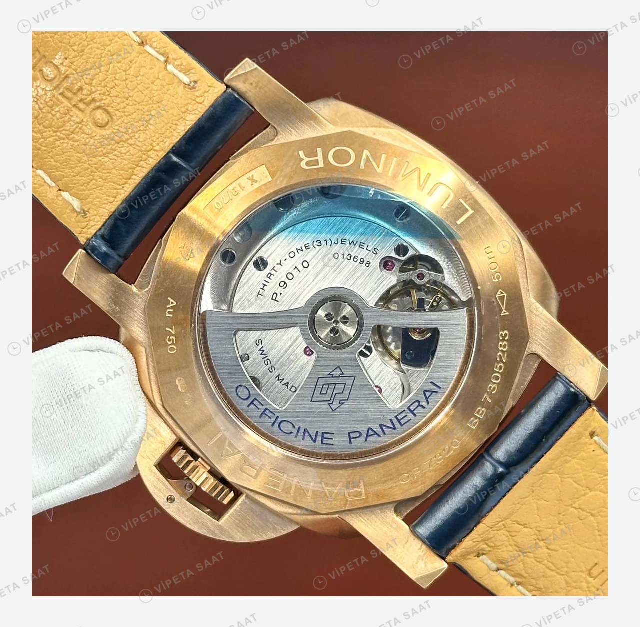 Panerai 44 mm PAM01314 Luminor Marina Bronzo Mavi Kadran Zarif Super Clone ETA Eta Saat detay 6
