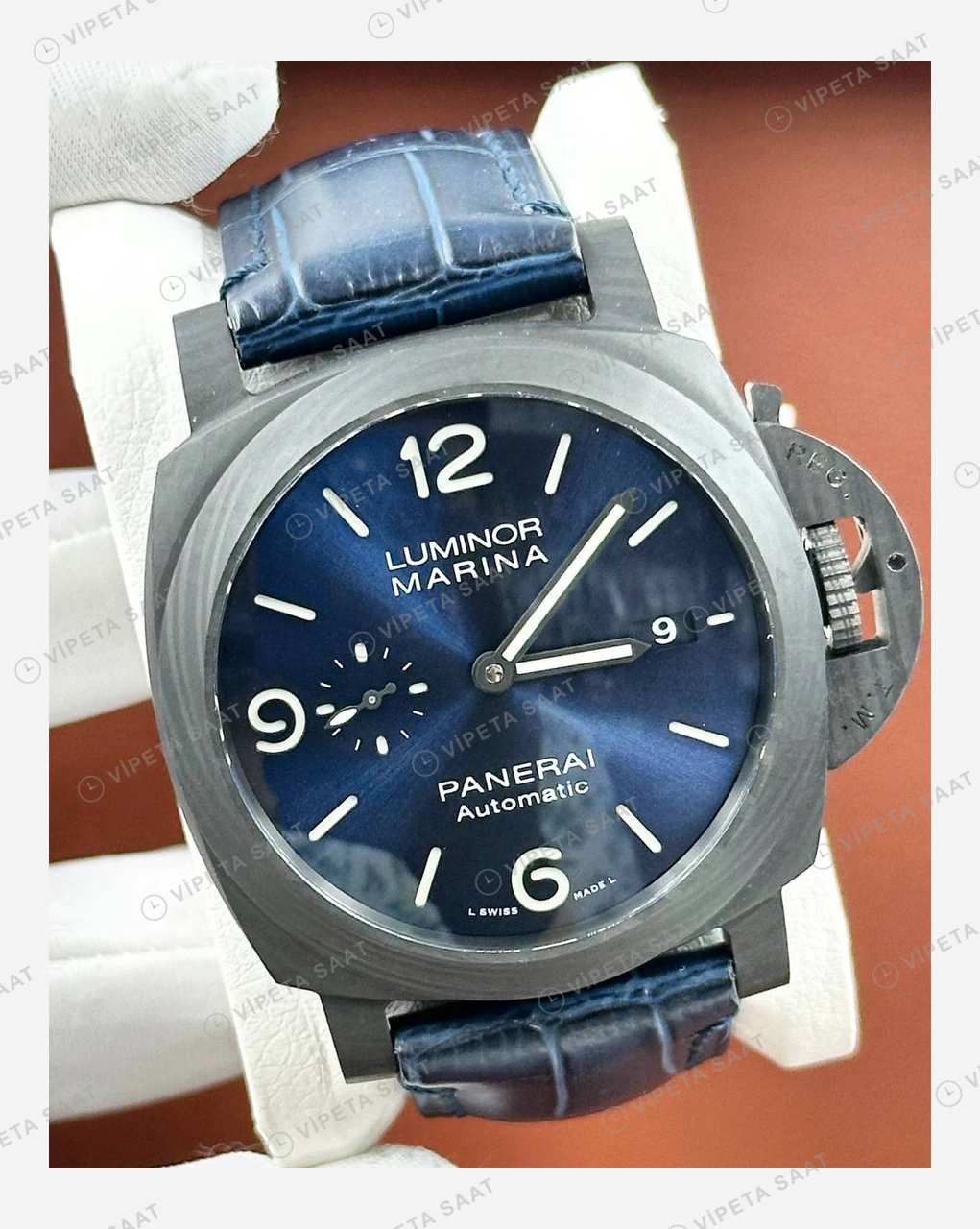 Panerai 44 mm PAM01314 Luminor Marina Karbon Mavi Kadran Deniz Super Clone ETA Eta Saat detay 6