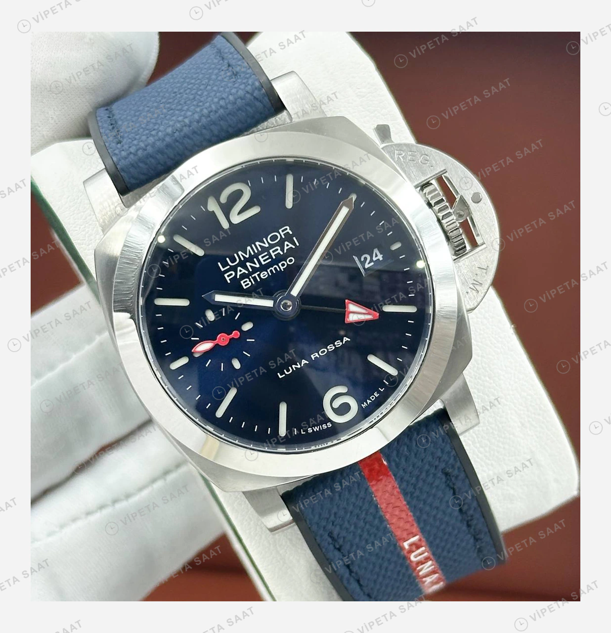 Panerai 44 mm PAM01314 Luminor Marina Mavi Kadran Gökyüzü Super Clone ETA Eta Saat detay 6