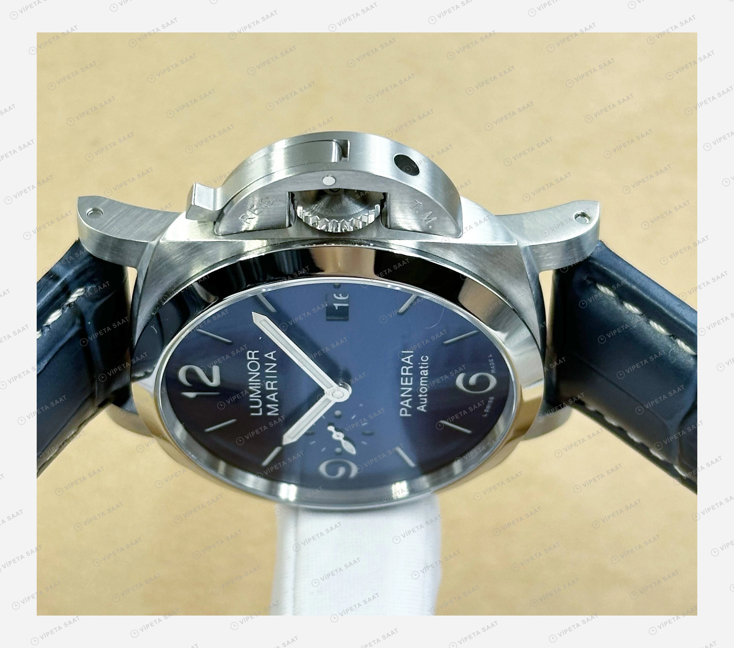 Panerai 44 mm PAM01314 Luminor Marina Mavi Kadran Usta Super Clone ETA Eta Saat detay 4