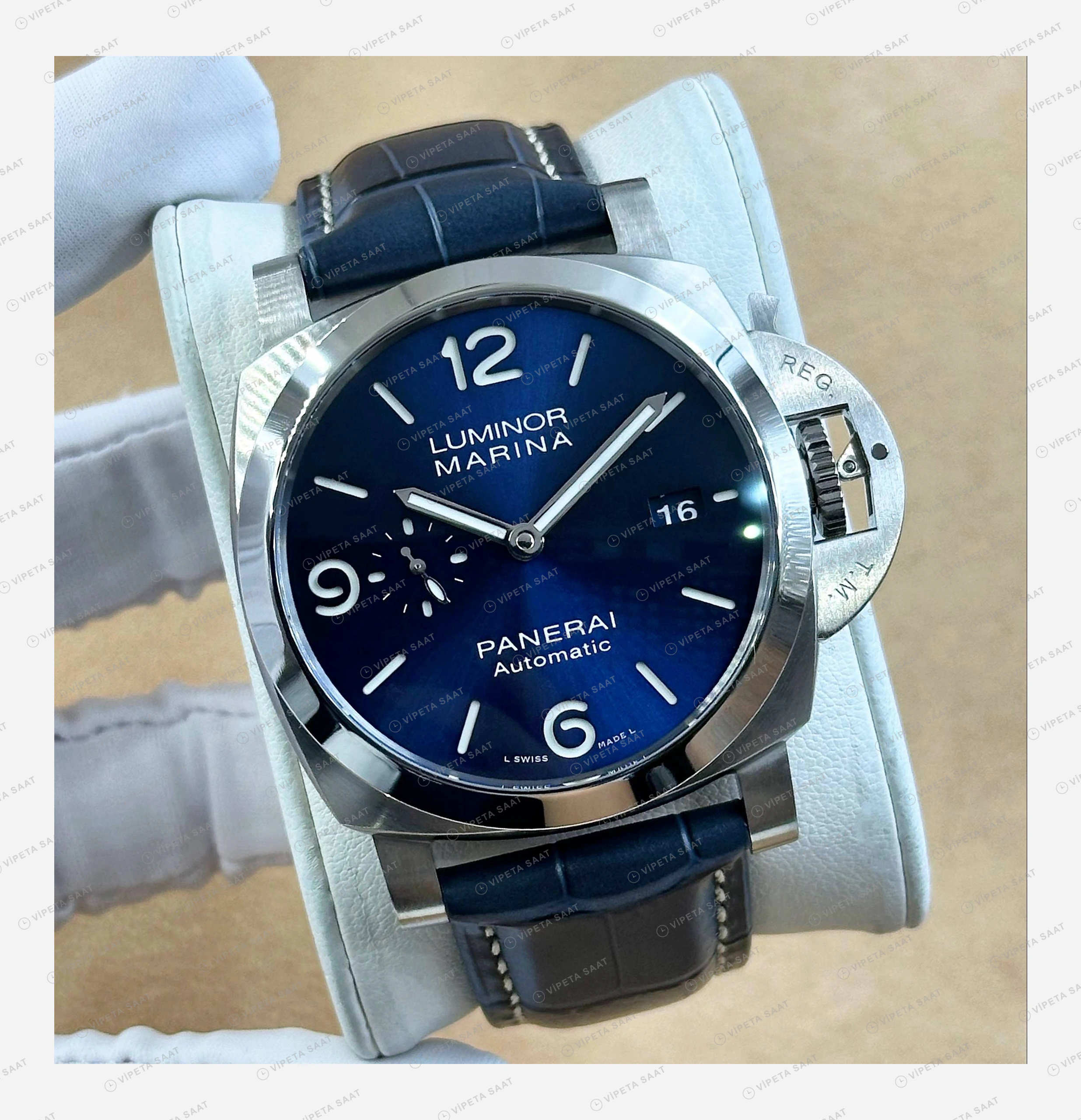 Panerai 44 mm PAM01314 Luminor Marina Mavi Kadran Usta Super Clone ETA Eta Saat detay 5