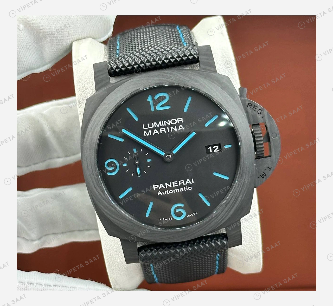 Panerai 44 mm PAM01314 Luminor Marina Siyah Kadran Mavi Detay Super Clone ETA Eta Saat detay 6