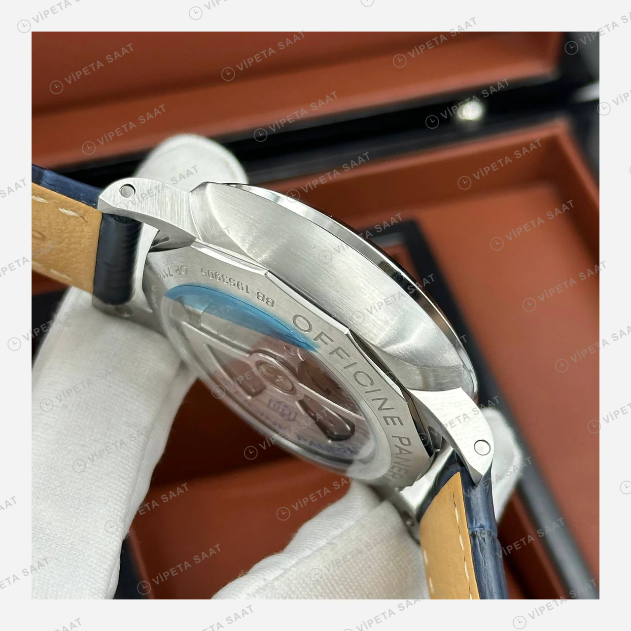 Panerai 44 mm PAM01314 Luminor Mavi Kadran Deri Klasik Super Clone ETA Eta Saat detay 4