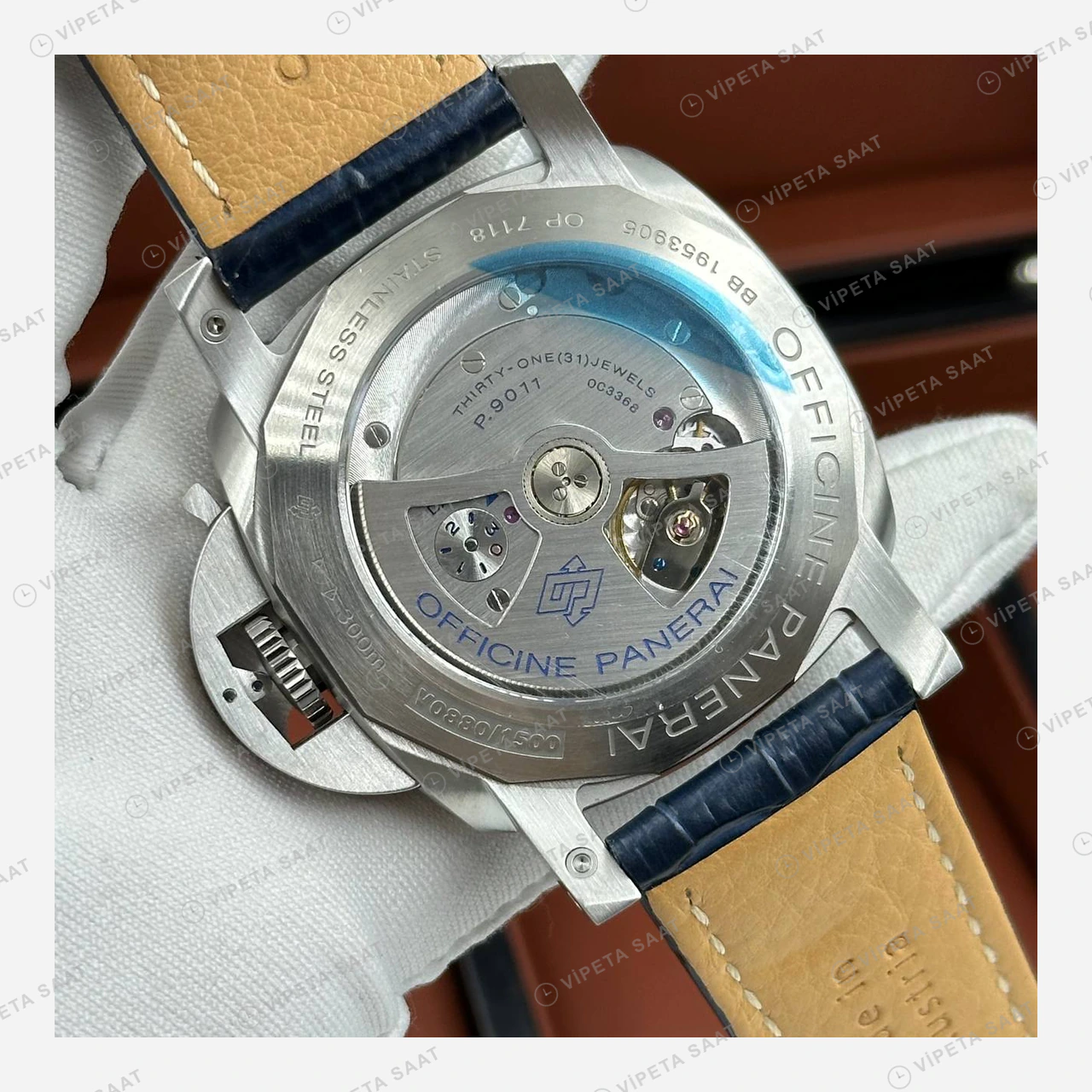 Panerai 44 mm PAM01314 Luminor Mavi Kadran Deri Klasik Super Clone ETA Eta Saat detay 6