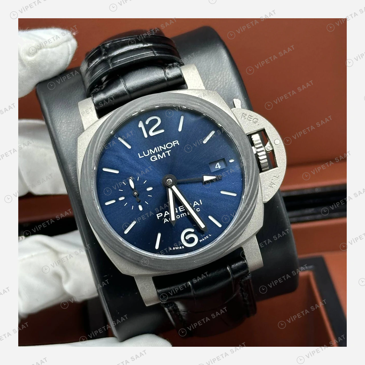 Panerai 44 mm PAM01314 Luminor Mavi Kadran Deri Kordon Super Clone ETA Eta Saat detay 4