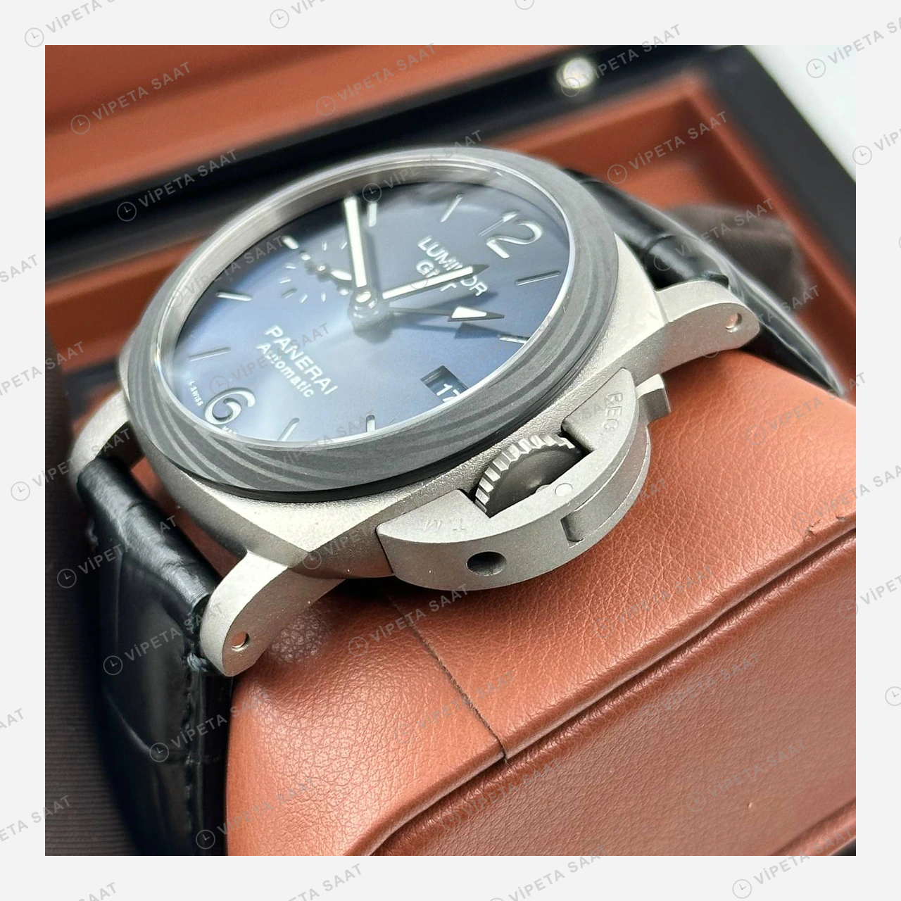 Panerai 44 mm PAM01361 Luminor GMT Mavi Kadran Çelik Super Clone ETA Eta Saat detay 4