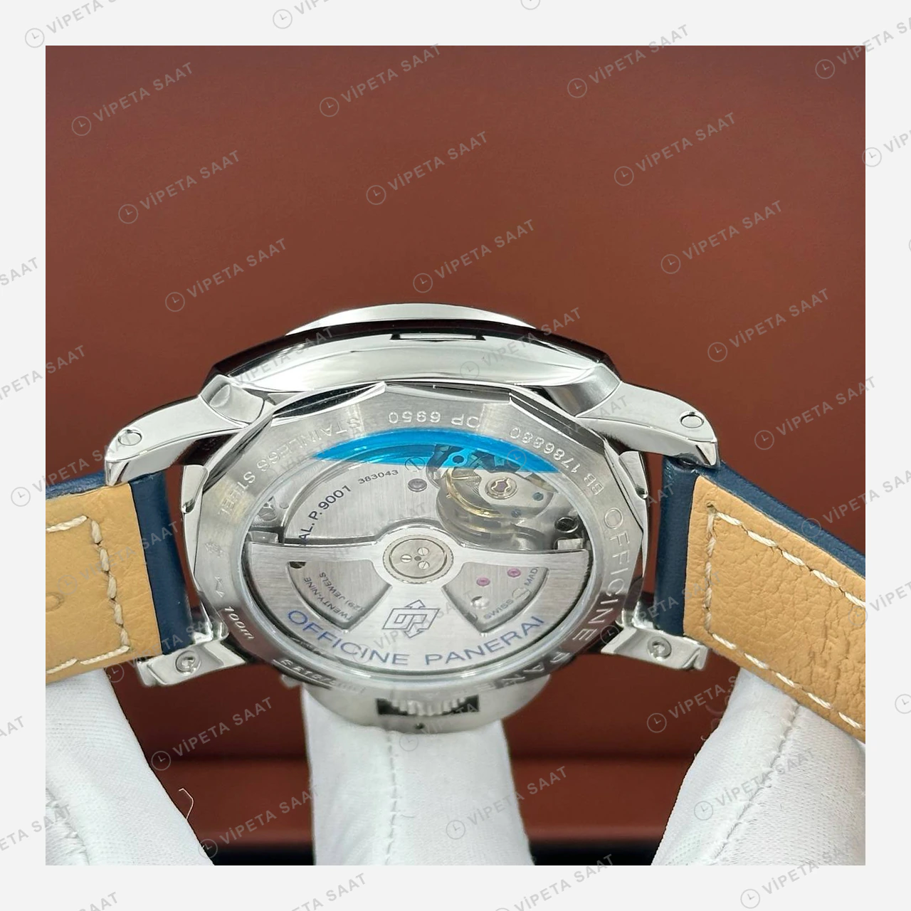 Panerai 44 mm PAM01361 Luminor GMT Mavi Kadran Klasik Super Clone ETA Eta Saat detay 4