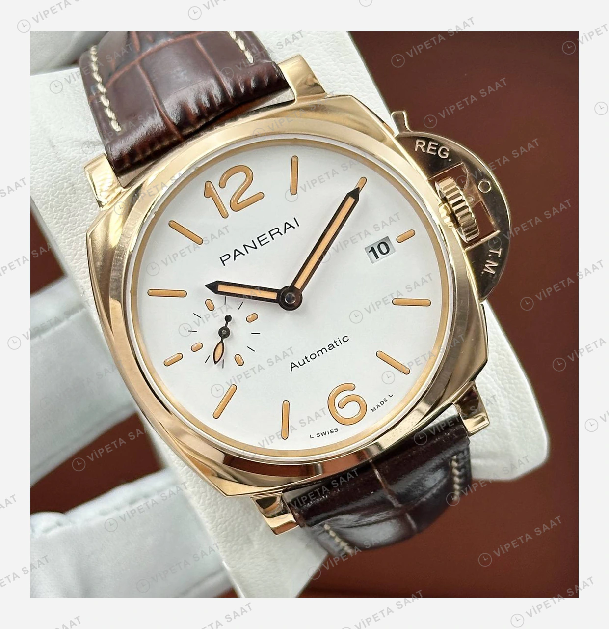 Panerai 44 mm PAM01371 Luminor Marina Beyaz Kadran Altın Klasik Super Clone ETA Eta Saat detay 5