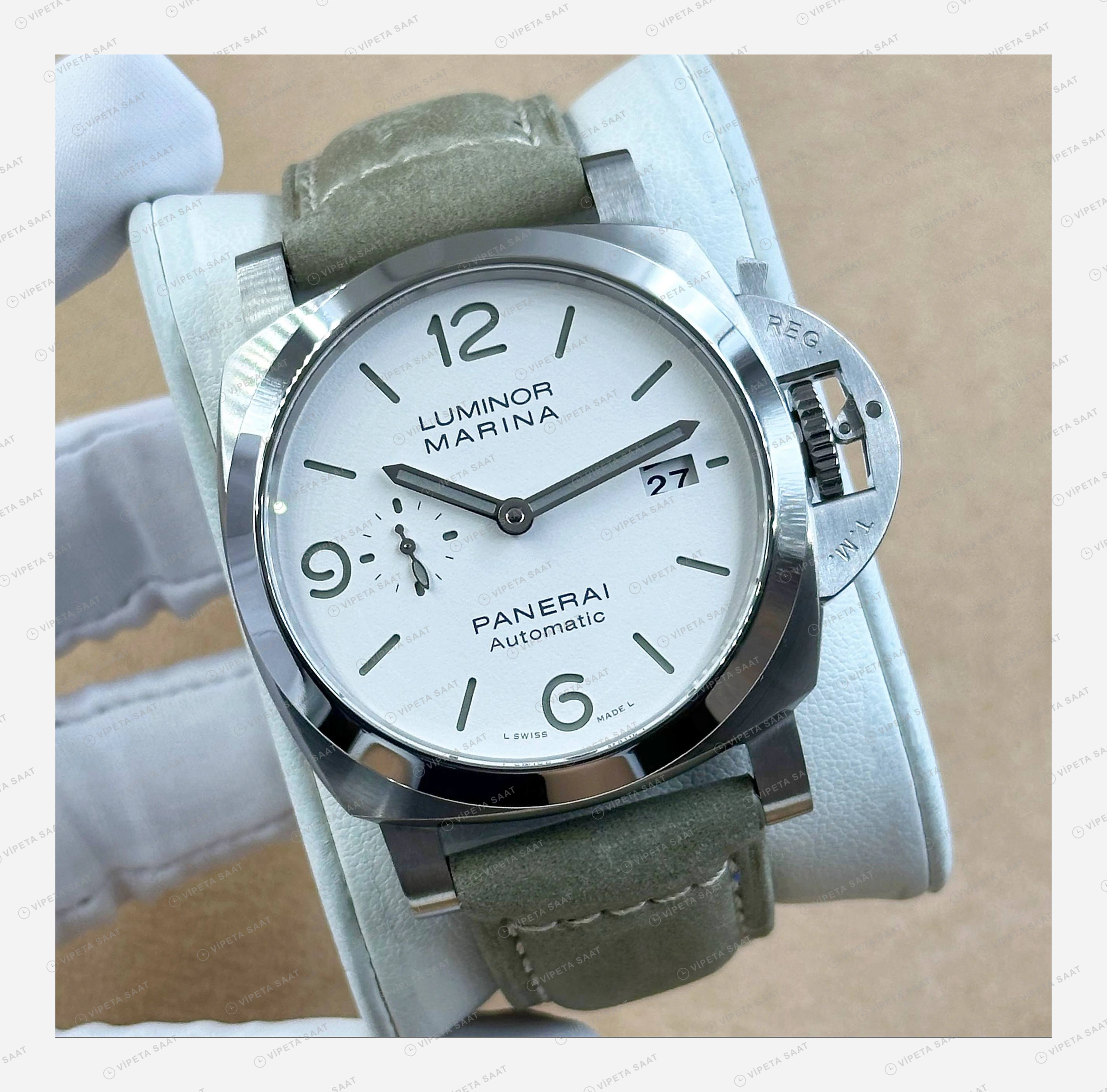 Panerai 44 mm PAM01371 Luminor Marina Beyaz Kadran Şık Super Clone ETA Eta Saat detay 5