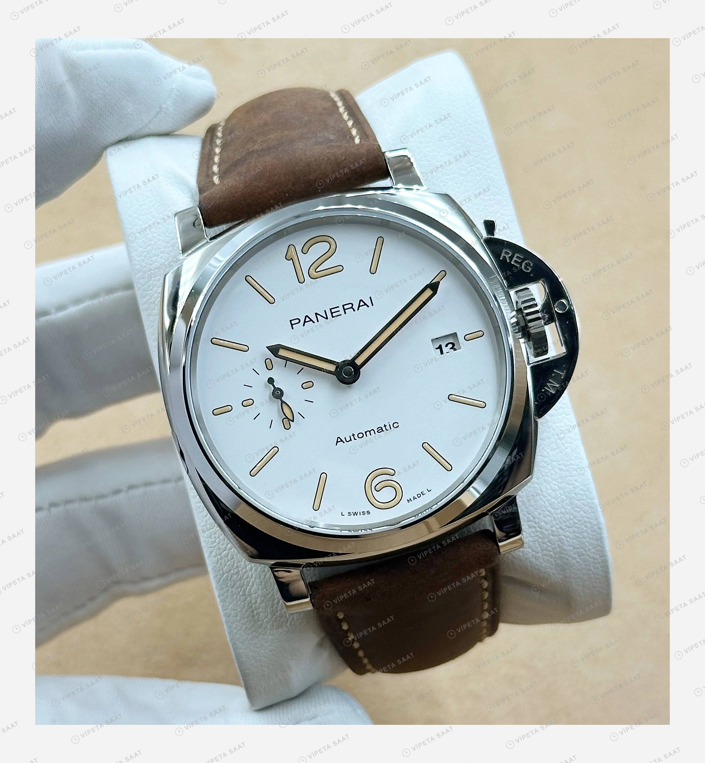 Panerai 44 mm PAM01371 Luminor Marina Beyaz Kadran Usta Super Clone ETA Eta Saat detay 4