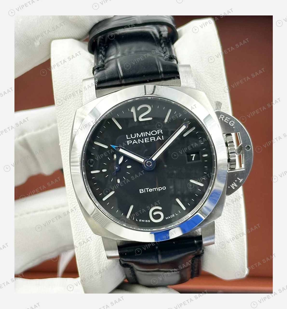Panerai 44 mm PAM01436 Luminor Marina BiTempo Siyah Kadran Klasik Super Clone ETA Eta Saat detay 6
