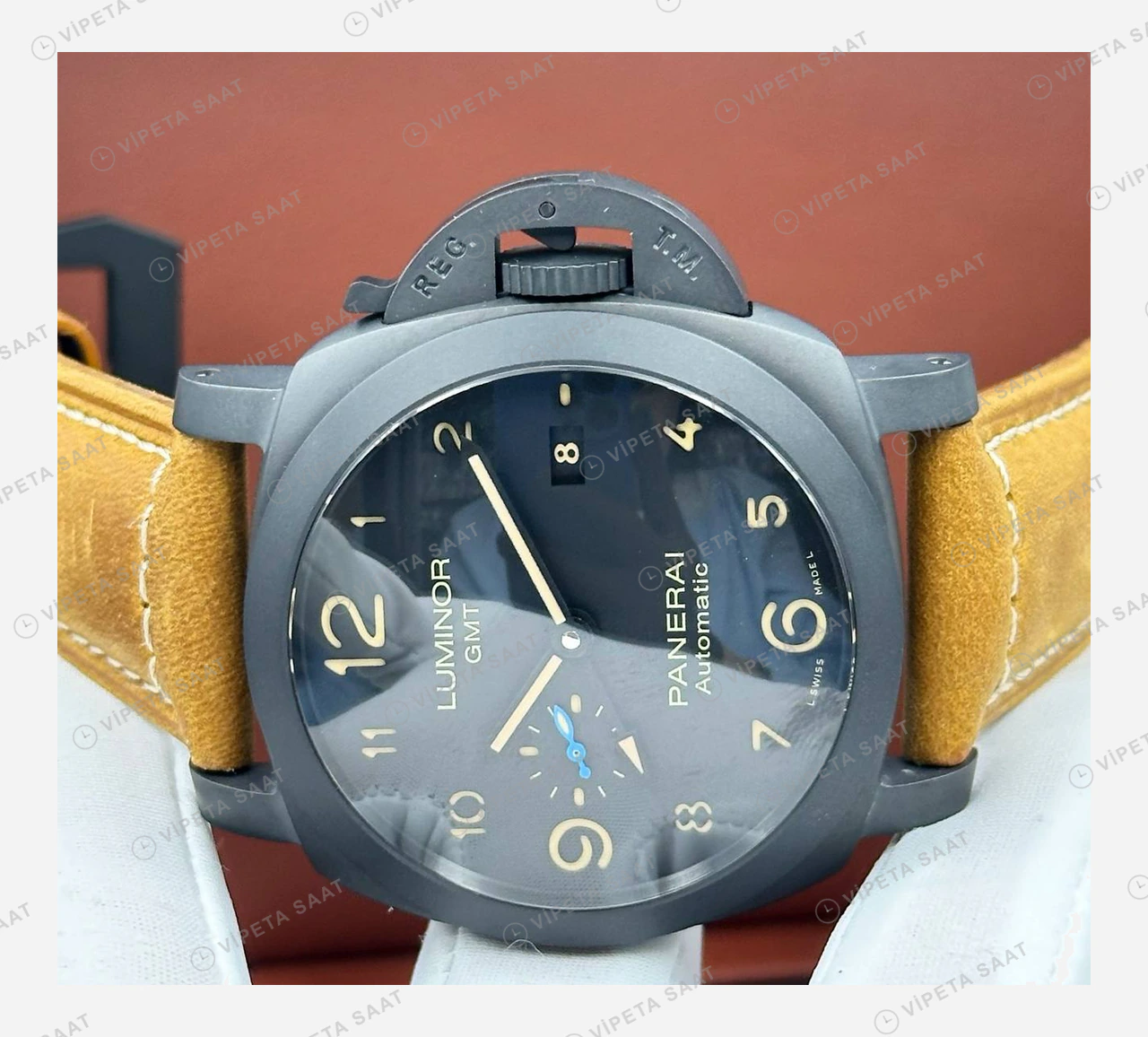 Panerai 44 mm PAM01603 Luminor GMT Karbon Mavi Kadran Nato Super Clone ETA Eta Saat detay 4