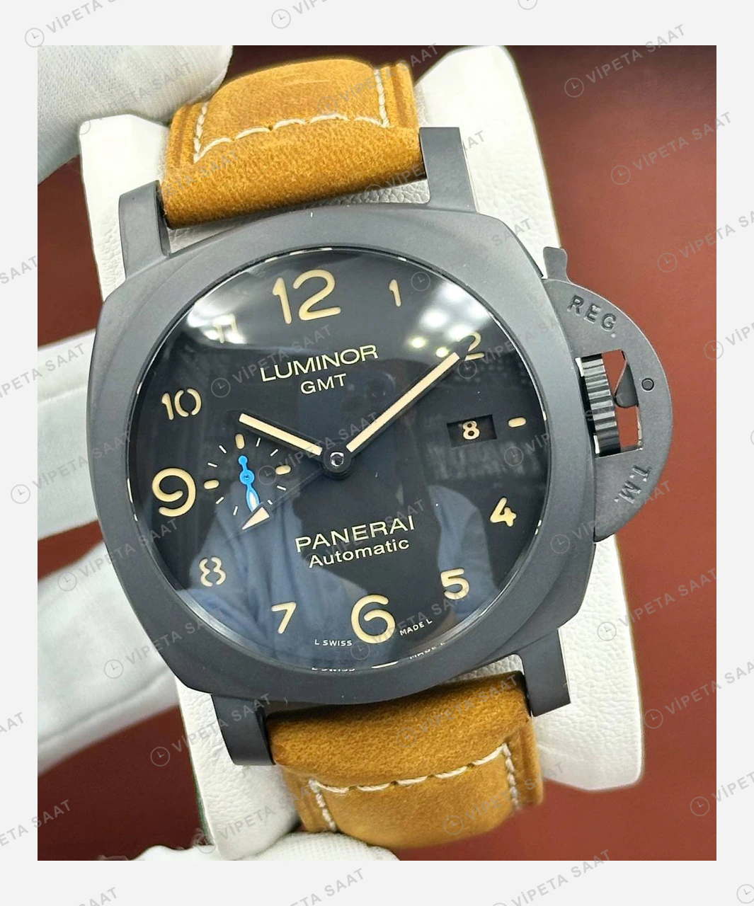 Panerai 44 mm PAM01603 Luminor GMT Karbon Mavi Kadran Nato Super Clone ETA Eta Saat detay 6