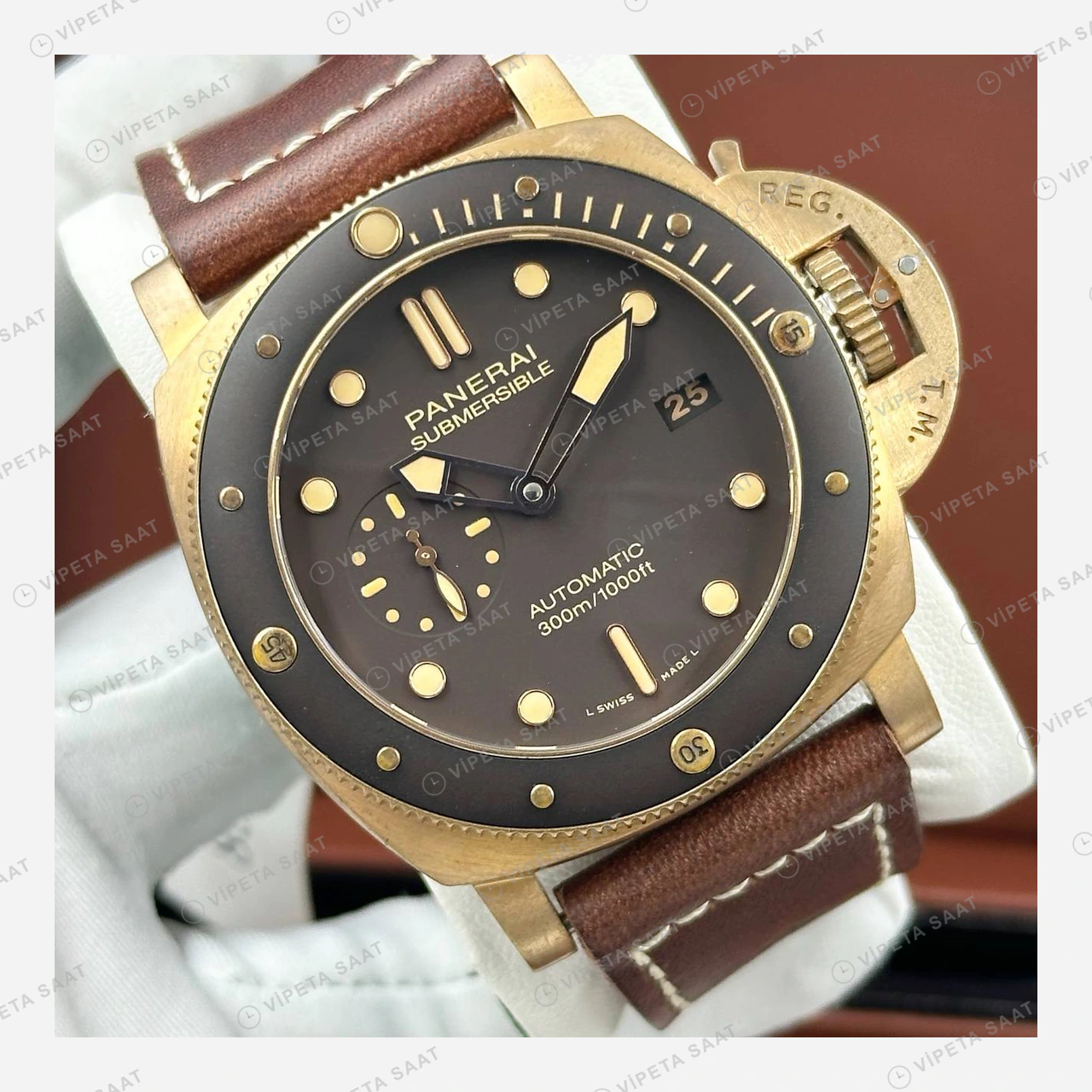Panerai 45 mm PAM01294 Radiomir Bronzo Kahverengi Kadran Super Clone ETA Eta Saat detay 4