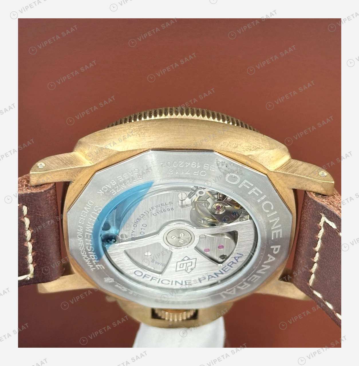 Panerai 45 mm PAM01294 Radiomir Bronzo Kahverengi Kadran Super Clone ETA Eta Saat detay 5