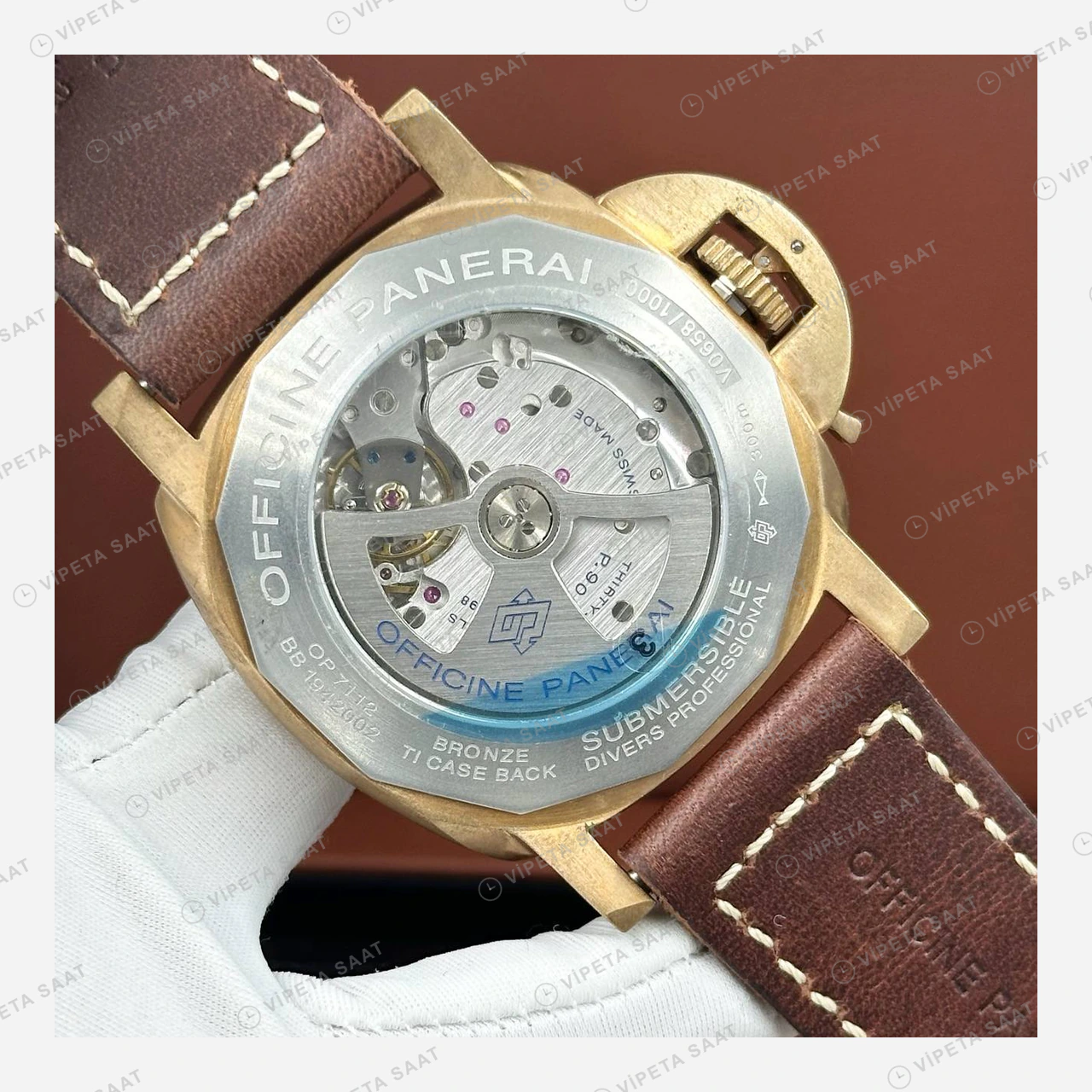 Panerai 45 mm PAM01294 Radiomir Bronzo Kahverengi Kadran Super Clone ETA Eta Saat detay 6