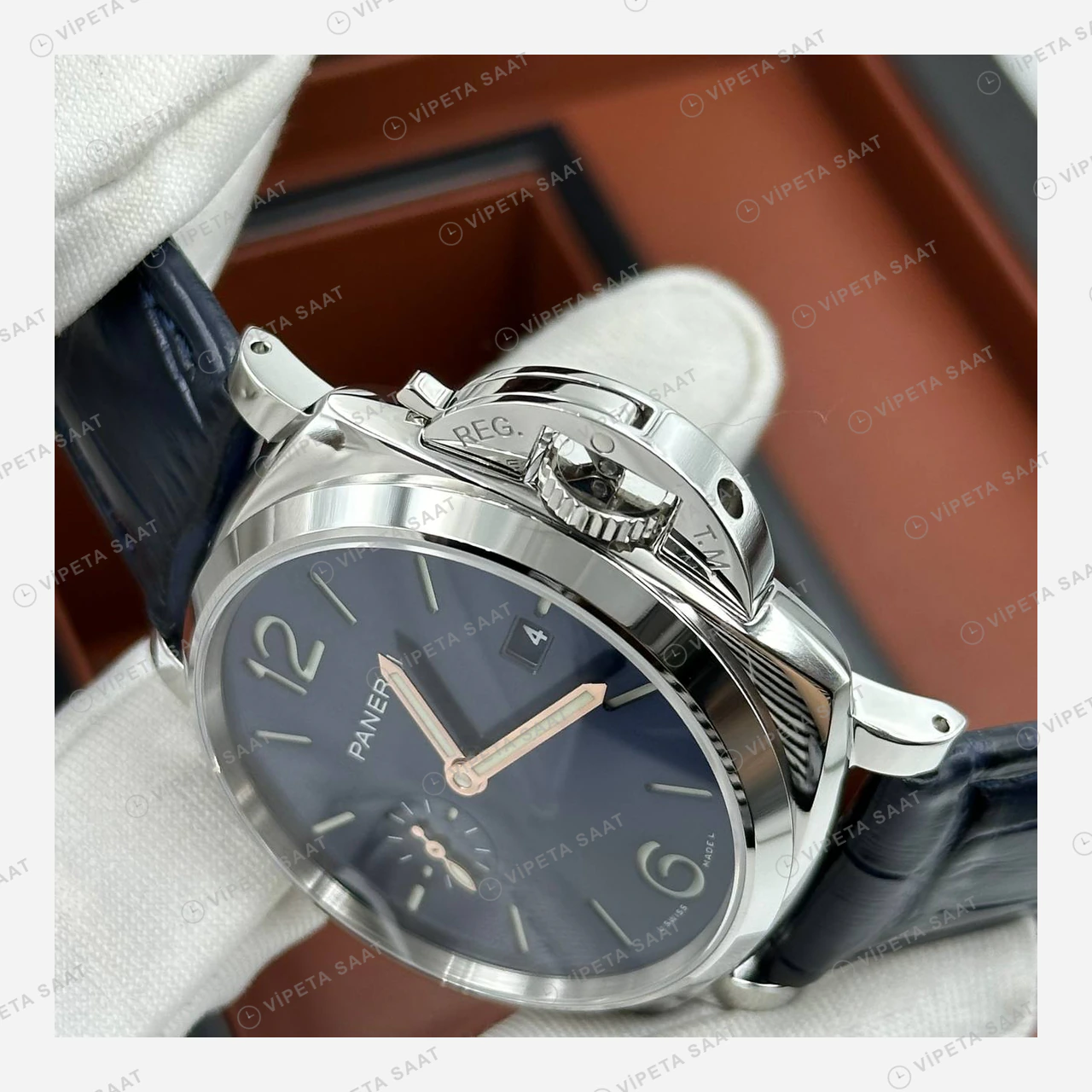 Panerai 45 mm PAM01294 Radiomir Mavi Kadran Deri Kordon Super Clone ETA Eta Saat detay 4