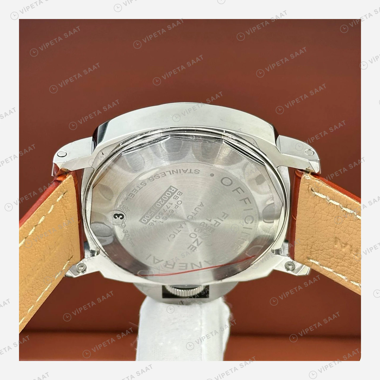 Panerai 47 mm PAM00512 Luminor 1950 Siyah Kadran Altın Deri Super Clone ETA Eta Saat karşıdan görünüm