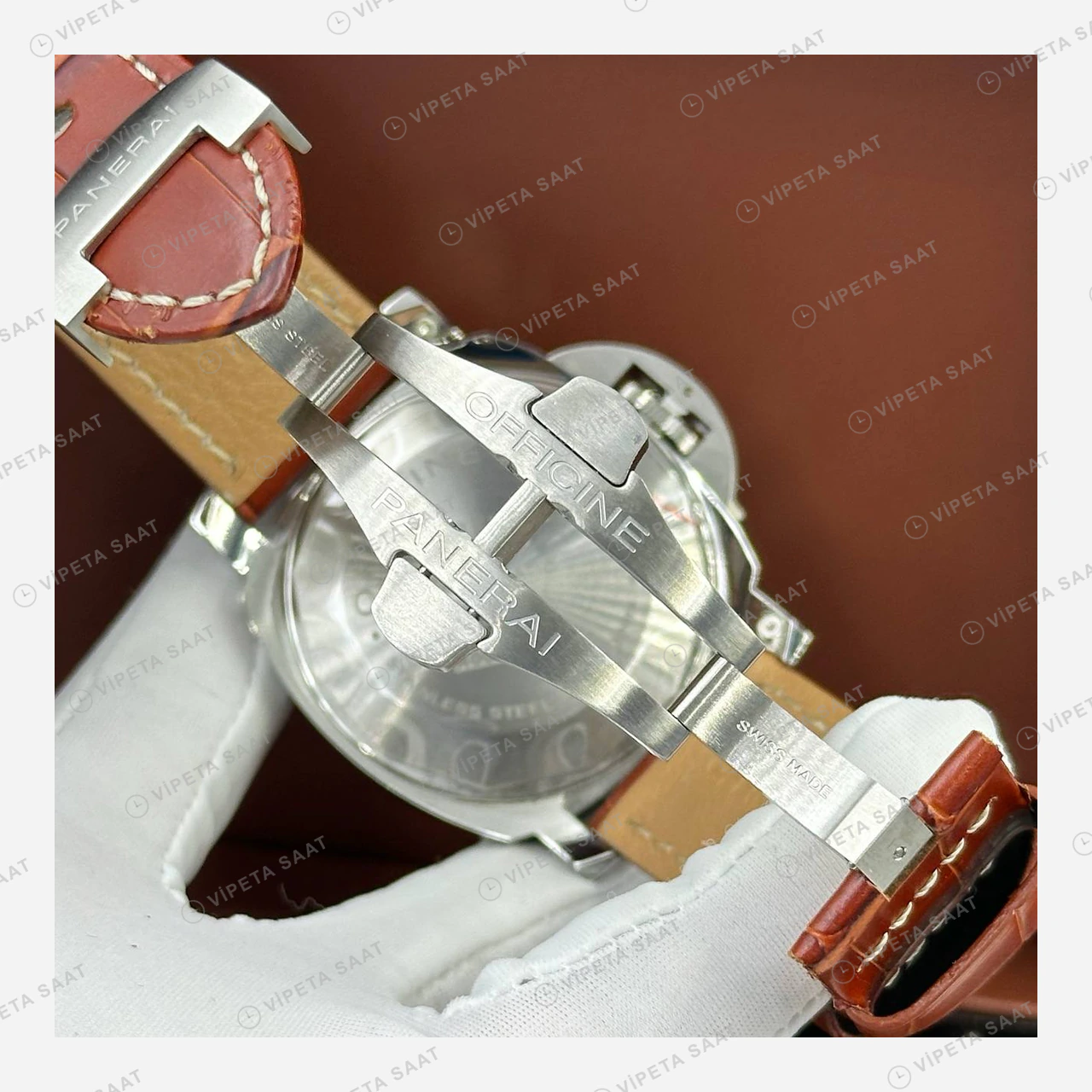 Panerai 47 mm PAM00512 Luminor 1950 Siyah Kadran Altın Deri Super Clone ETA Eta Saat detay 5