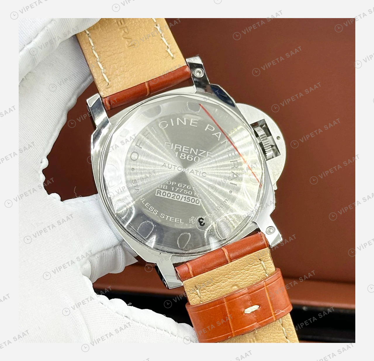 Panerai 47 mm PAM00512 Luminor 1950 Siyah Kadran Altın Deri Super Clone ETA Eta Saat detay 6