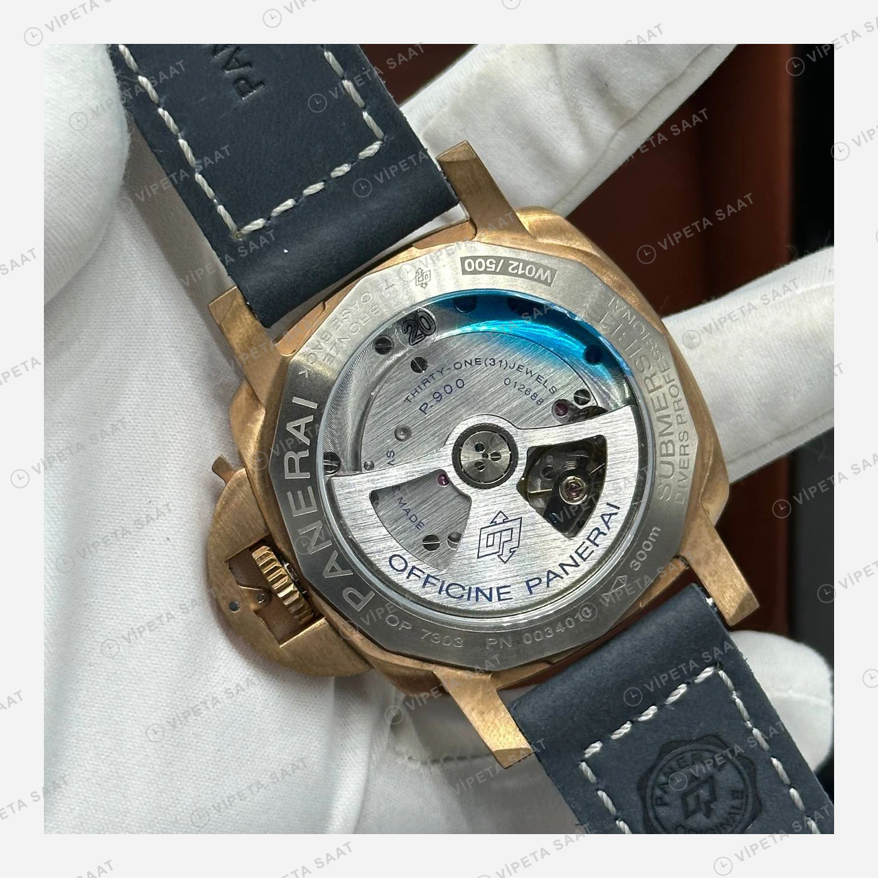Panerai 47 mm PAM01074 Submersible Bronzo Mavi Kadran Klasik Super Clone ETA Eta Saat detay 7