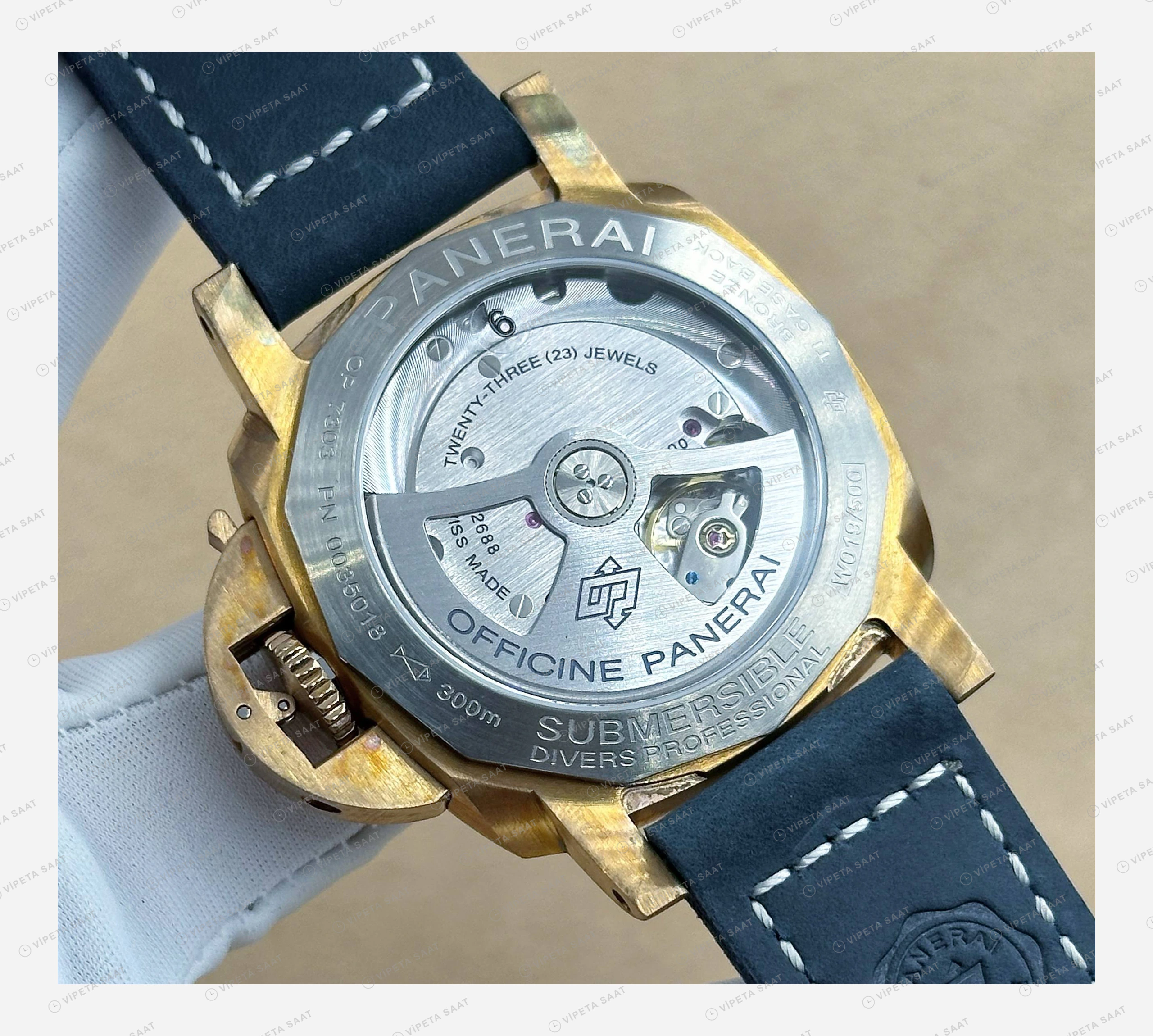 Panerai 47 mm PAM01074 Submersible Bronzo Mavi Kadran Usta Super Clone ETA Eta Saat detay 6