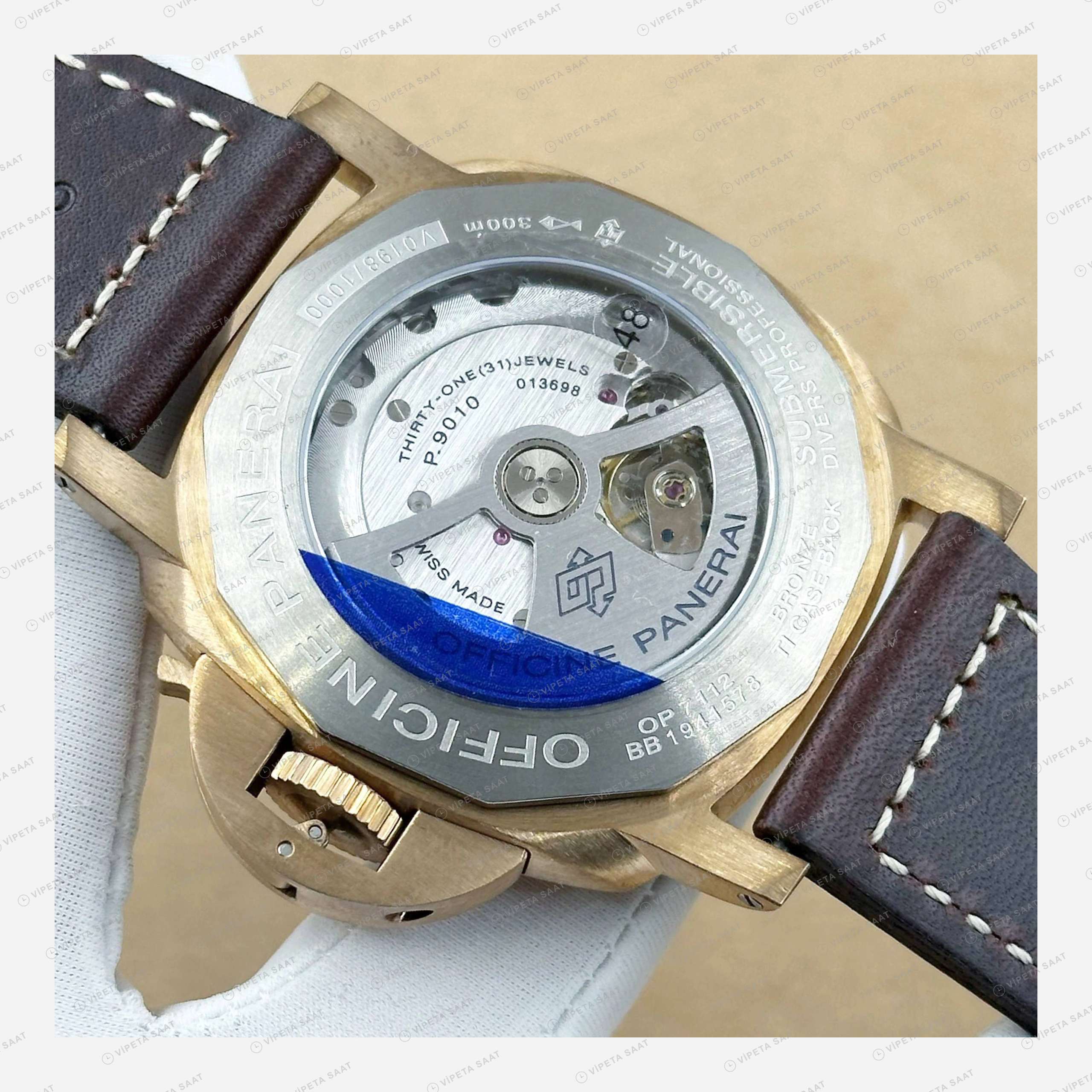 Panerai 47 mm PAM01074 Submersible Bronzo Siyah Kadran Deniz Super Clone ETA Eta Saat detay 6