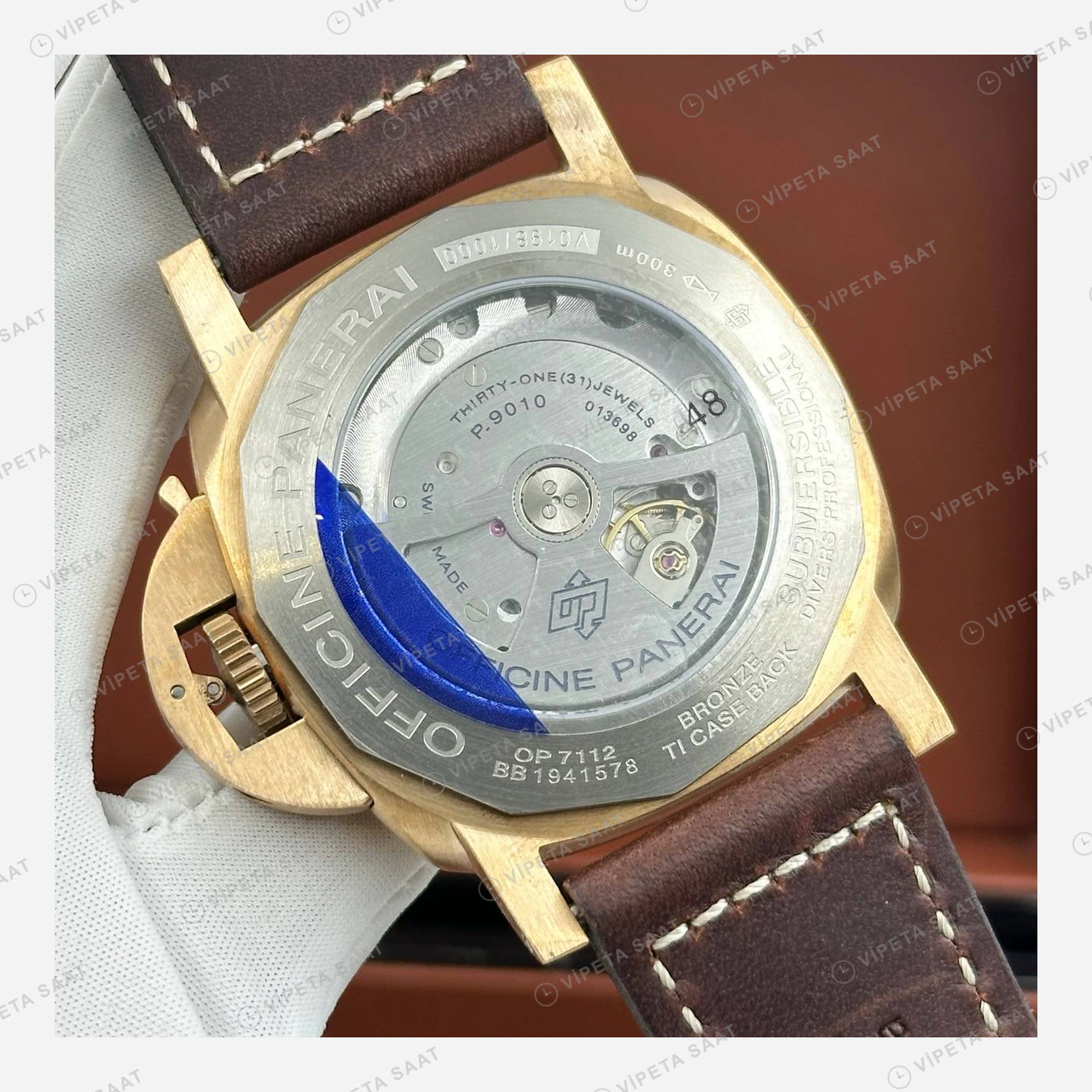 Panerai 47 mm PAM01074 Submersible Bronzo Siyah Kadran Deri Super Clone ETA Eta Saat detay 5