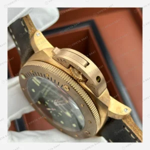 Panerai 47 mm PAM01074 Submersible Bronzo Yeşil Kadran Deri Klasik Super Clone ETA Eta Saat karşıdan görünüm