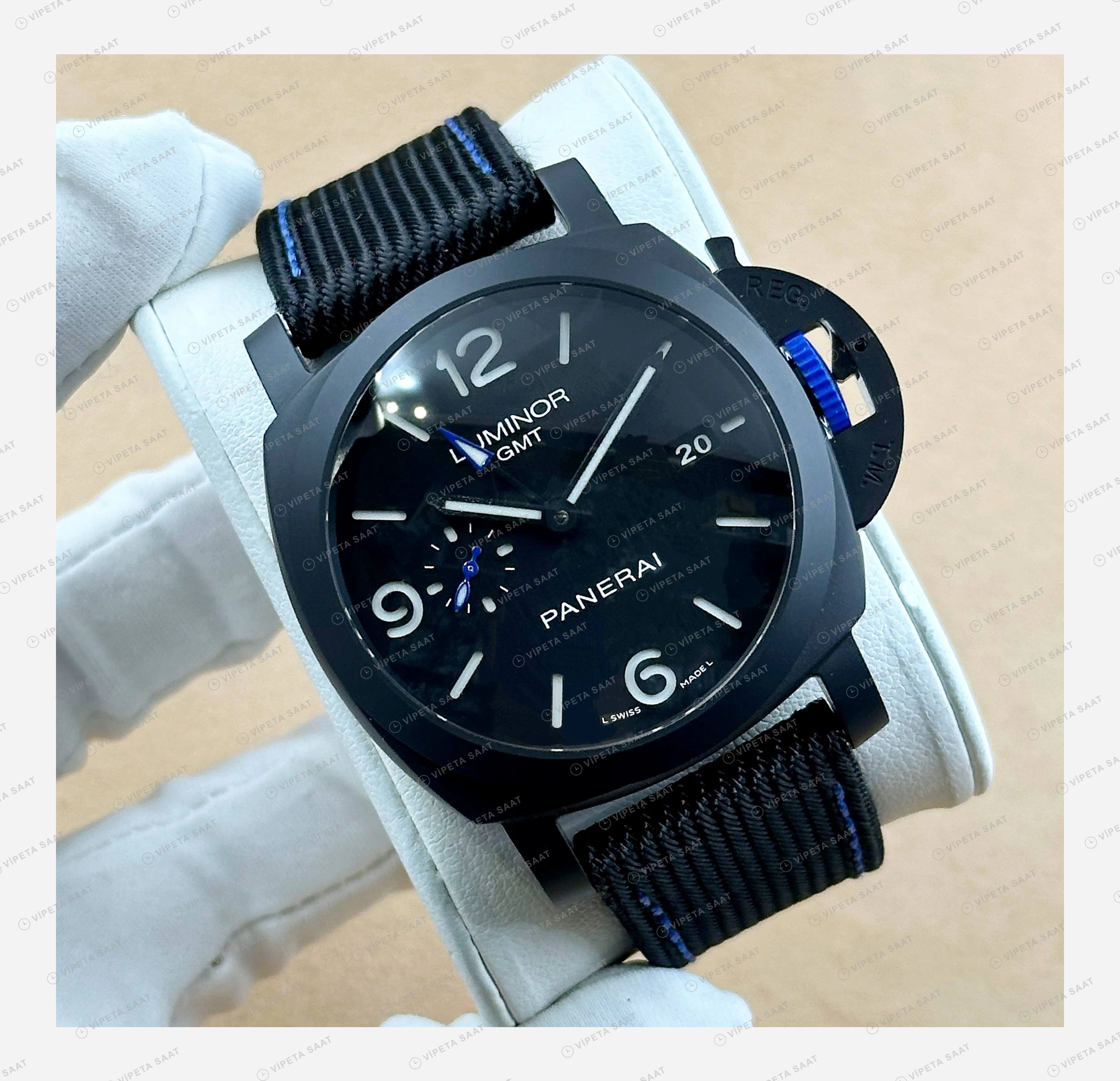 Panerai 47 mm PAM01616 Luminor Karbon Siyah Kadran Nato Super Clone ETA Eta Saat detay 5