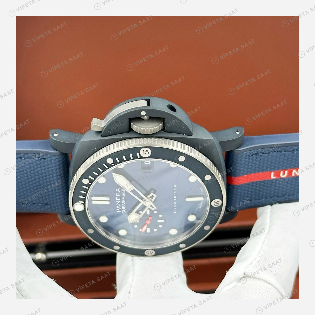 Panerai 47 mm PAM01616 Submersible Karbon Mavi Kadran Nato Super Clone ETA Eta Saat detay 3