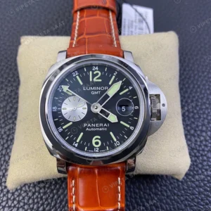Panerai Luminor GMT Siyah Kadran Celik Kasa Kahverengi Deri Super Clone Eta Saat görünüm 4