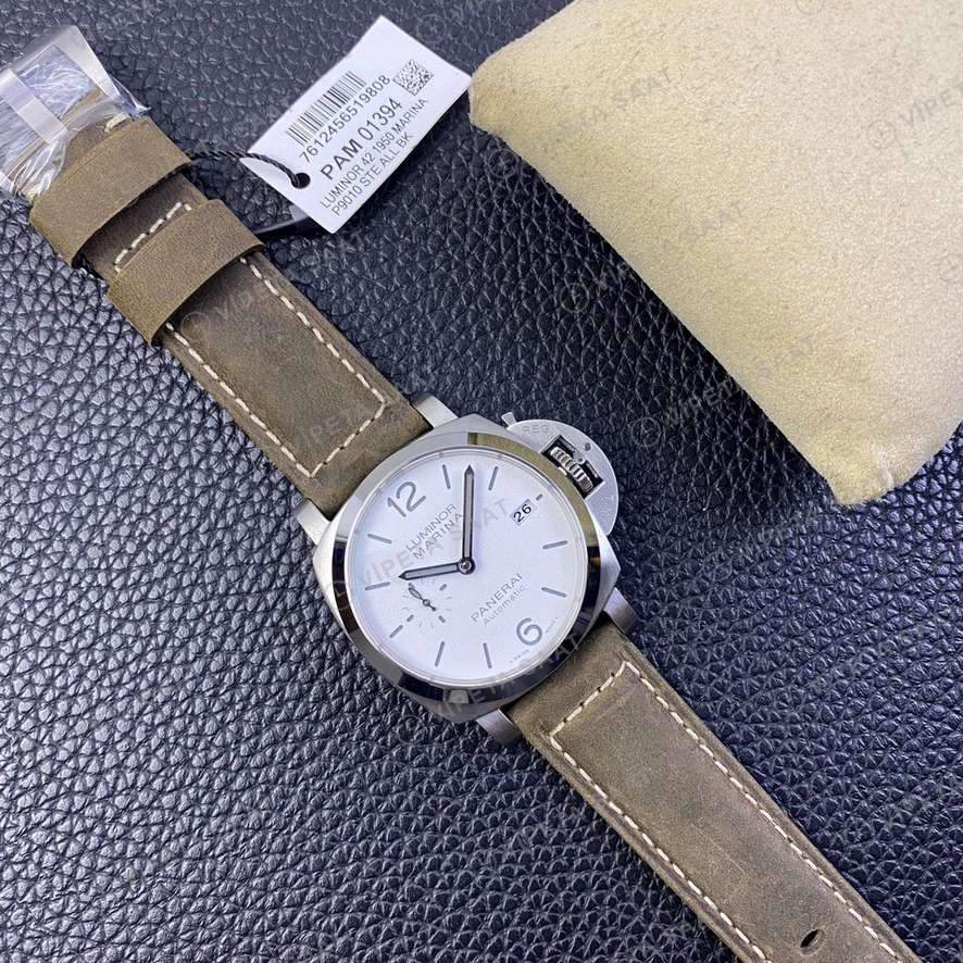 Panerai Luminor Marina Beyaz Kadran Kahverengi Deri Kordon Super Clone Eta Eta Saat detay 8